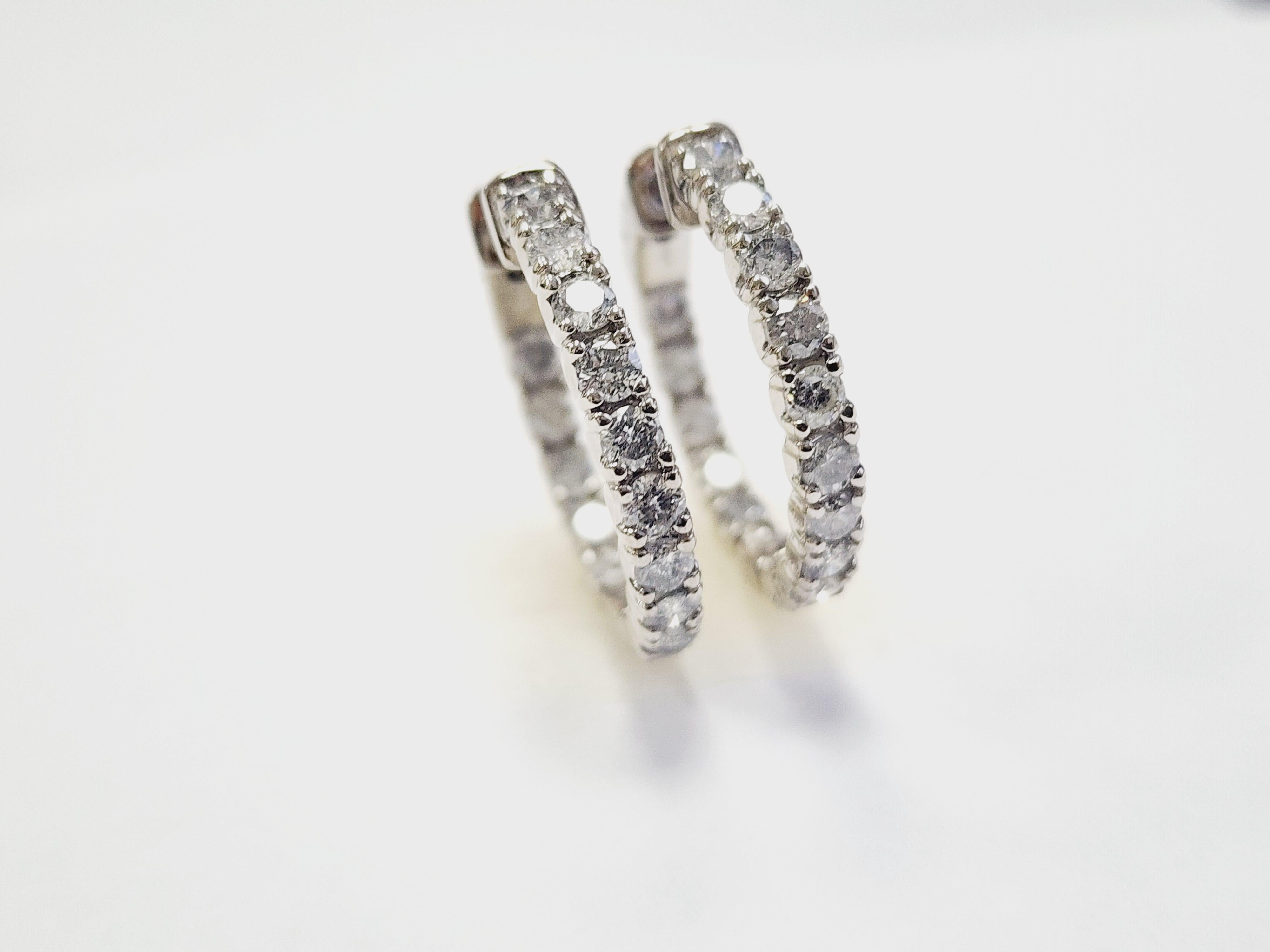 Pendientes Aros Diamante Natural 3,03 Quilates Oro Blanco 14 Kilates Corte redondo
