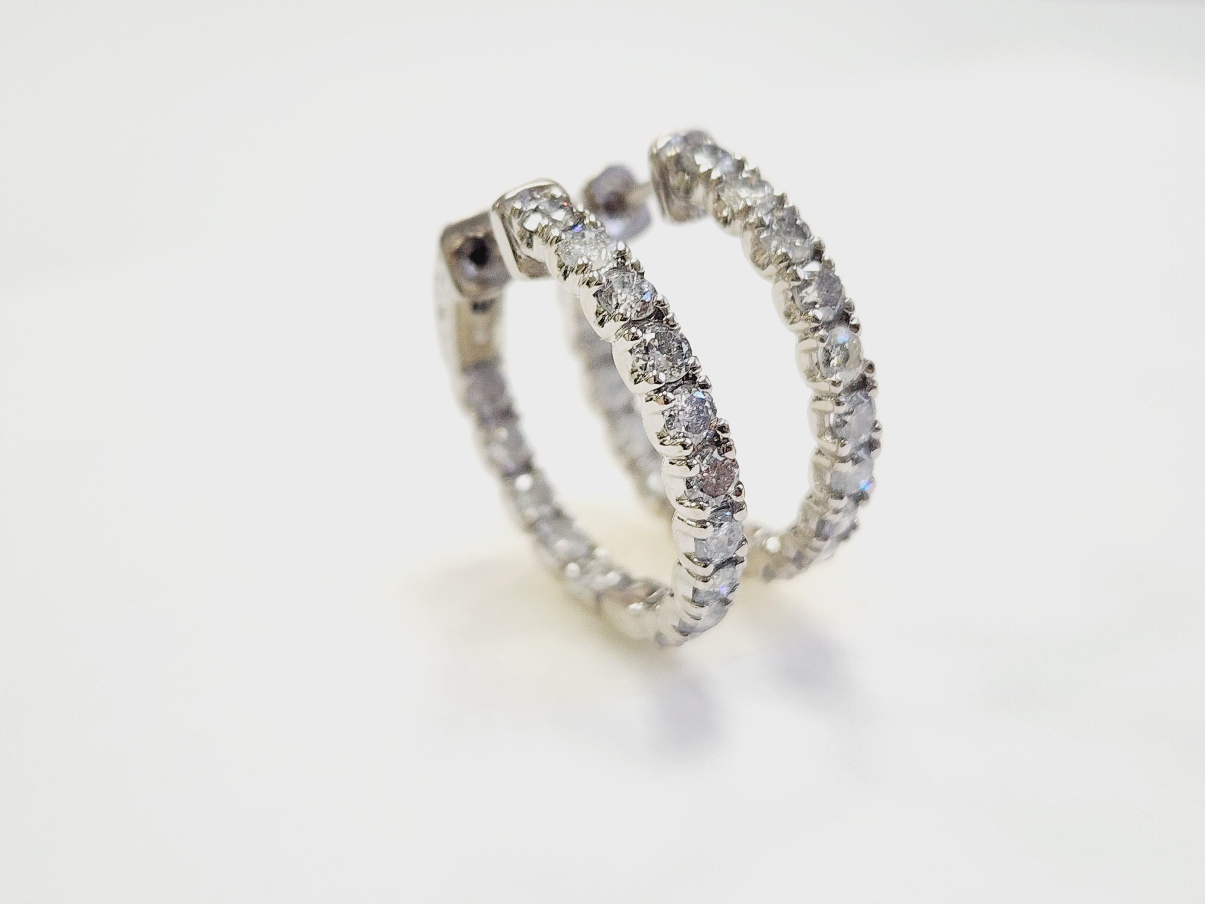 De las mujeres Pendientes Aros Diamante Natural 3,03 Quilates Oro Blanco 14 Kilates