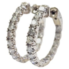 Pendientes Aros Diamante Natural 3,03 Quilates Oro Blanco 14 Kilates