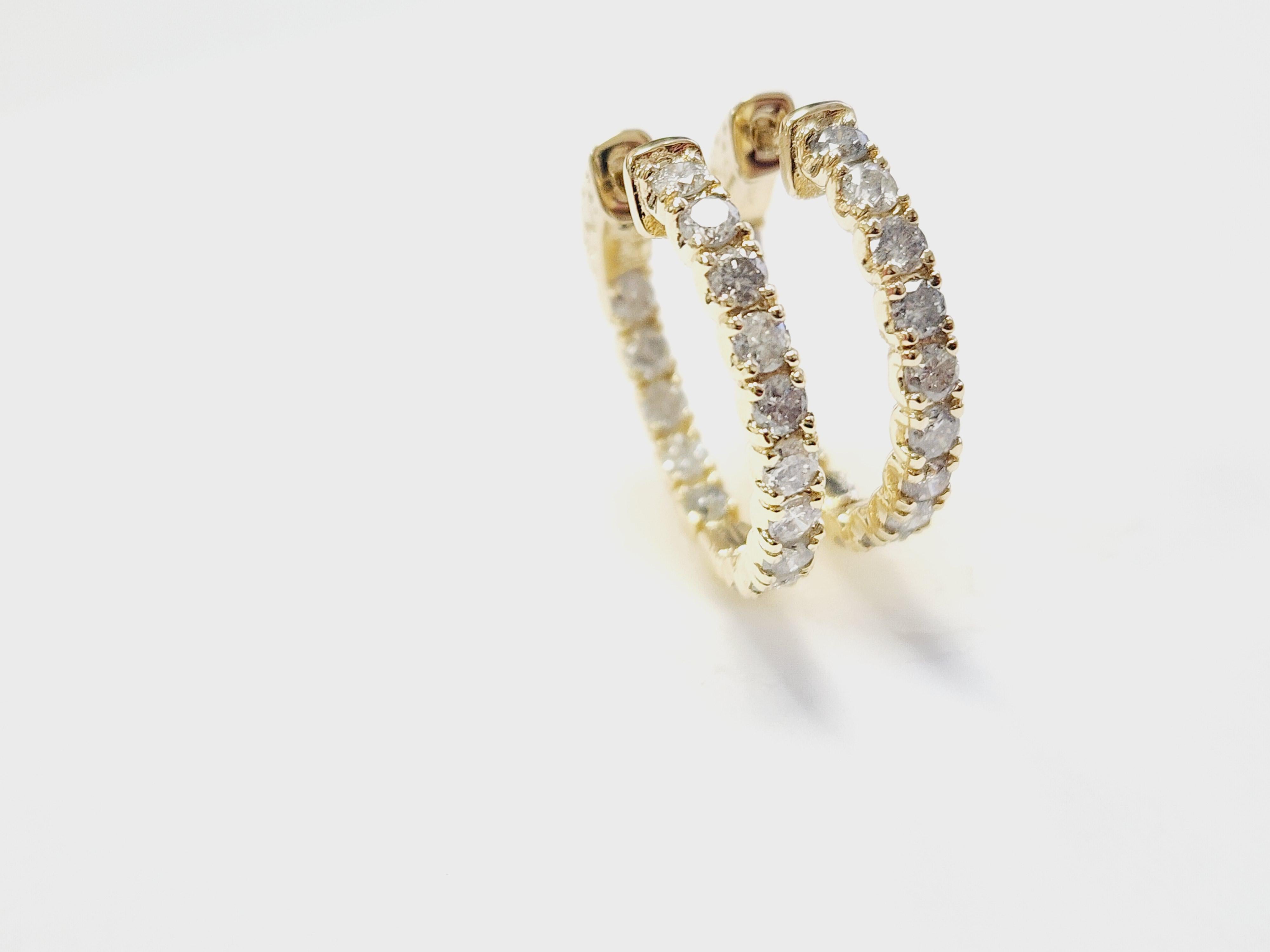 3.03 Carat Natural Diamond Hoops Earrings 14 Karat Yellow Gold 5