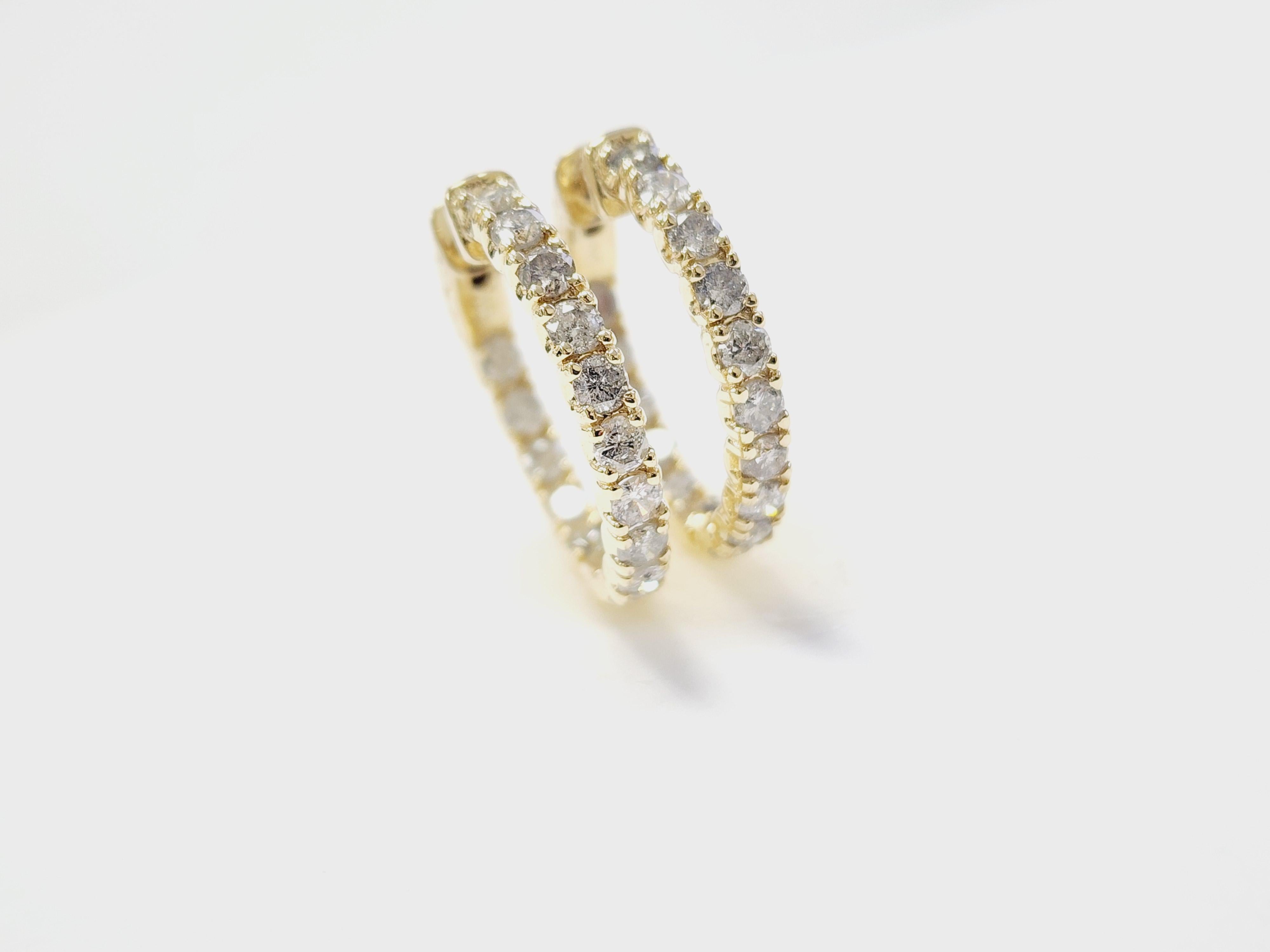 3.03 Carat Natural Diamond Hoops Earrings 14 Karat Yellow Gold 7