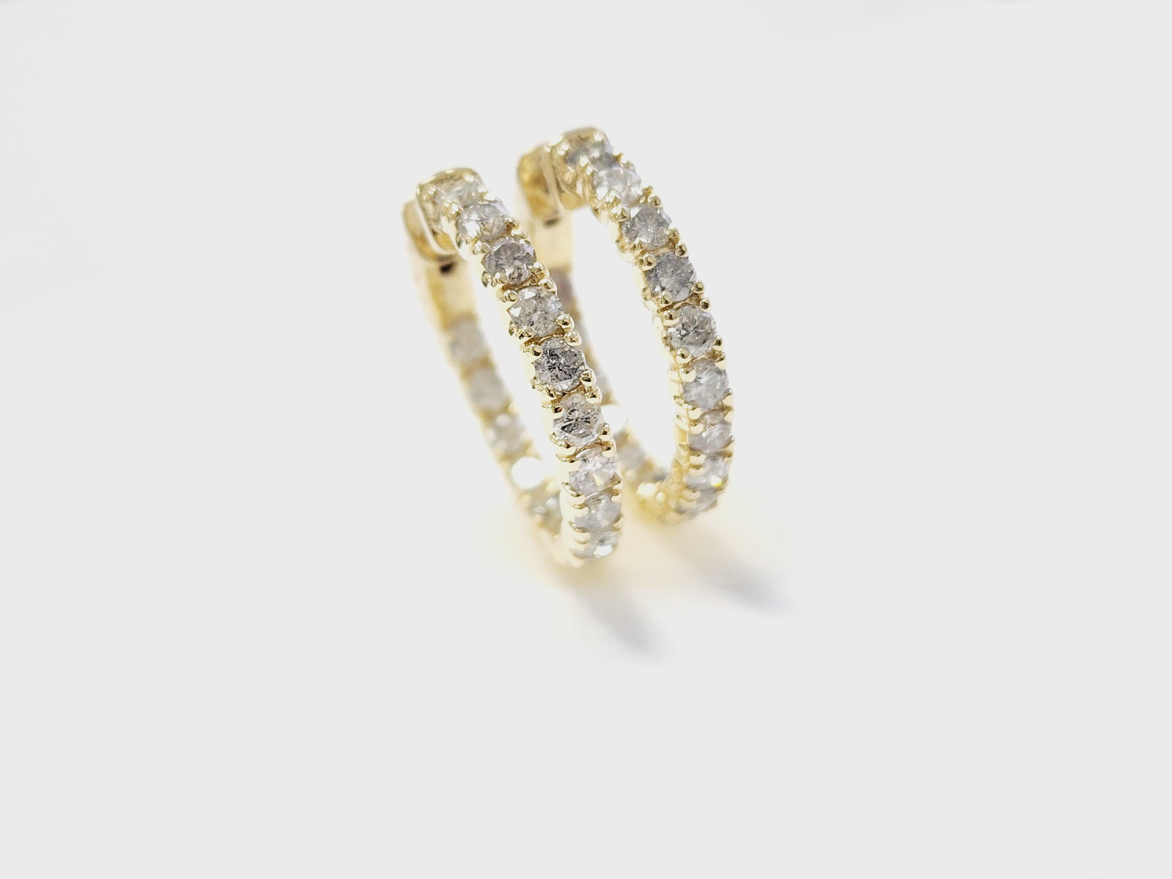 3.03 Carat Natural Diamond Hoops Earrings 14 Karat Yellow Gold 8