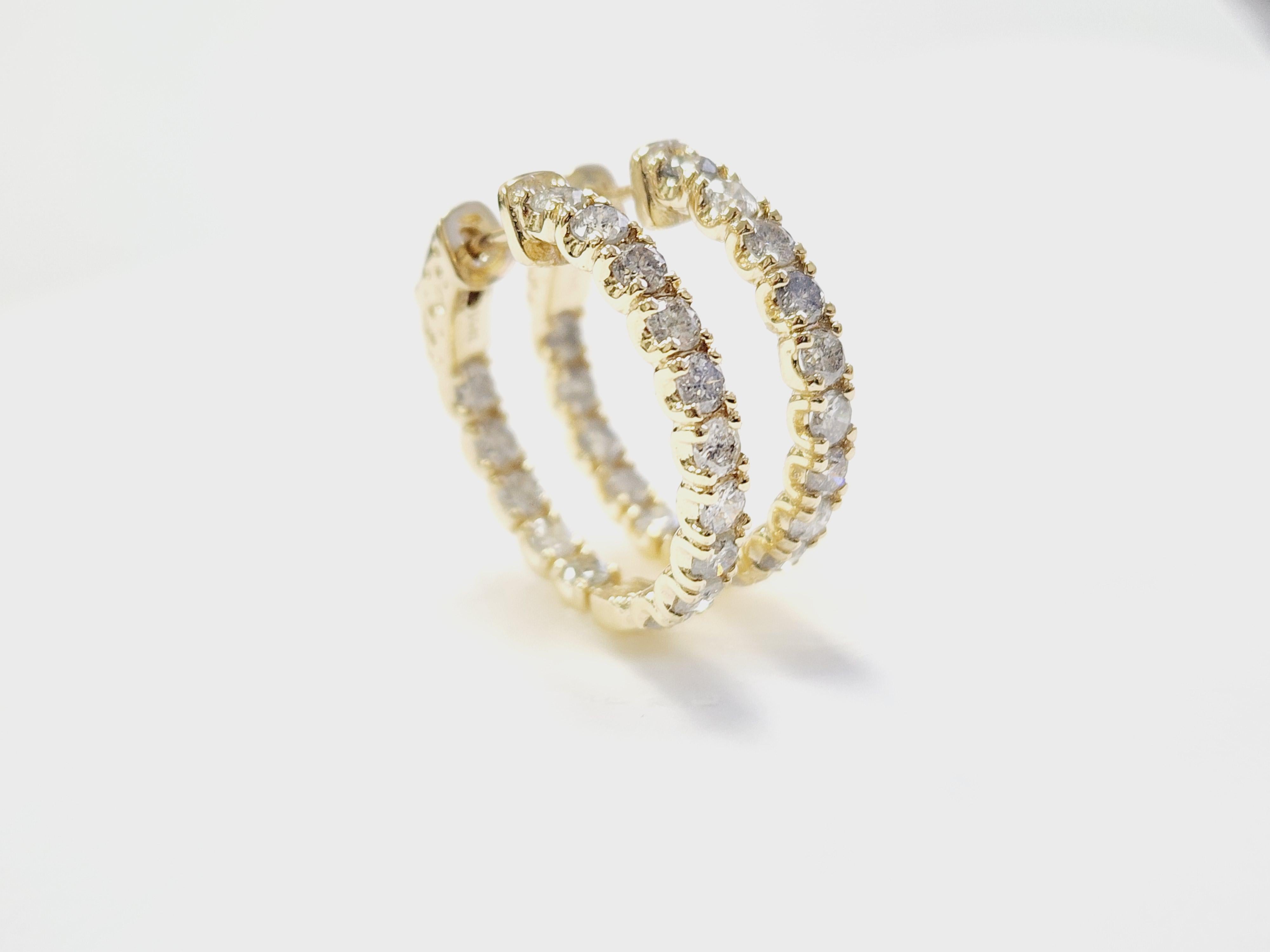 3.03 Carat Natural Diamond Hoops Earrings 14 Karat Yellow Gold 9