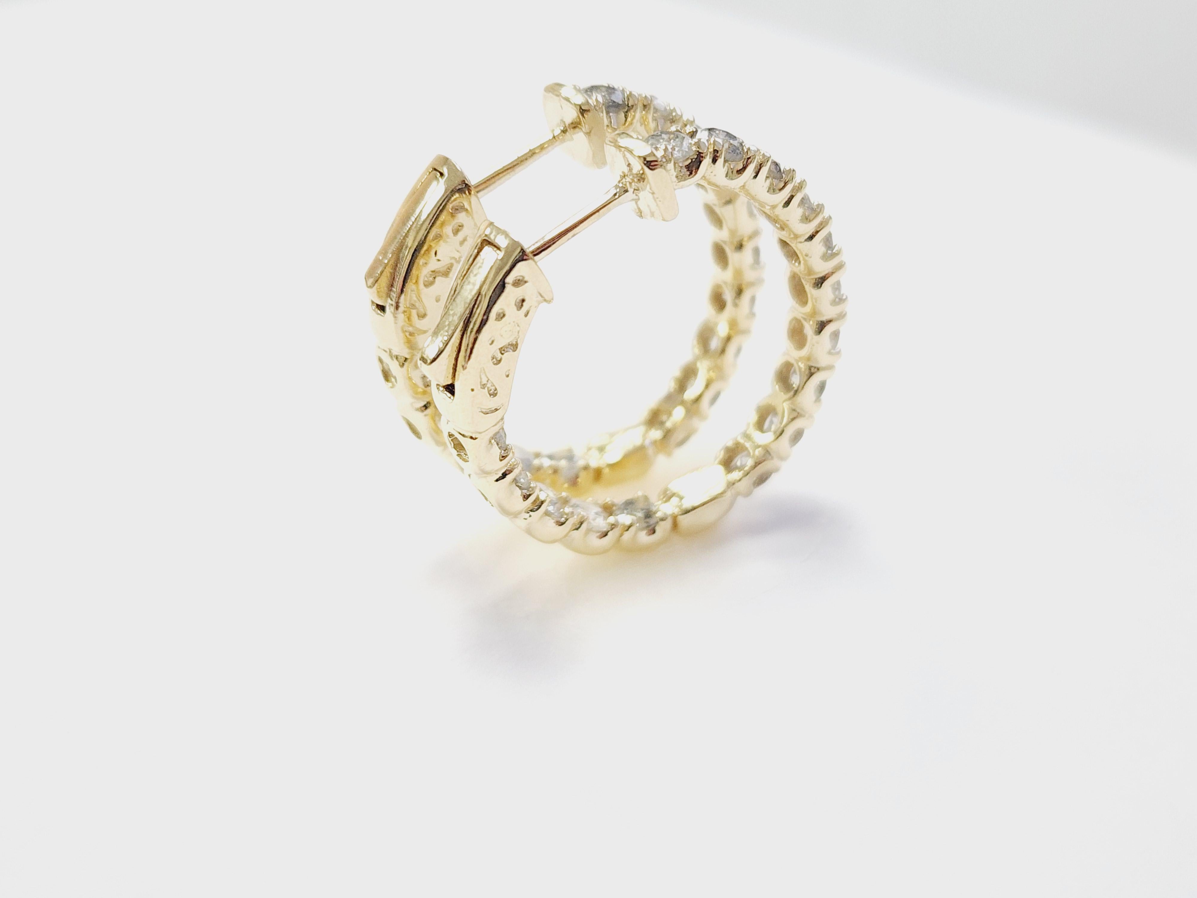 3.03 Carat Natural Diamond Hoops Earrings 14 Karat Yellow Gold 12