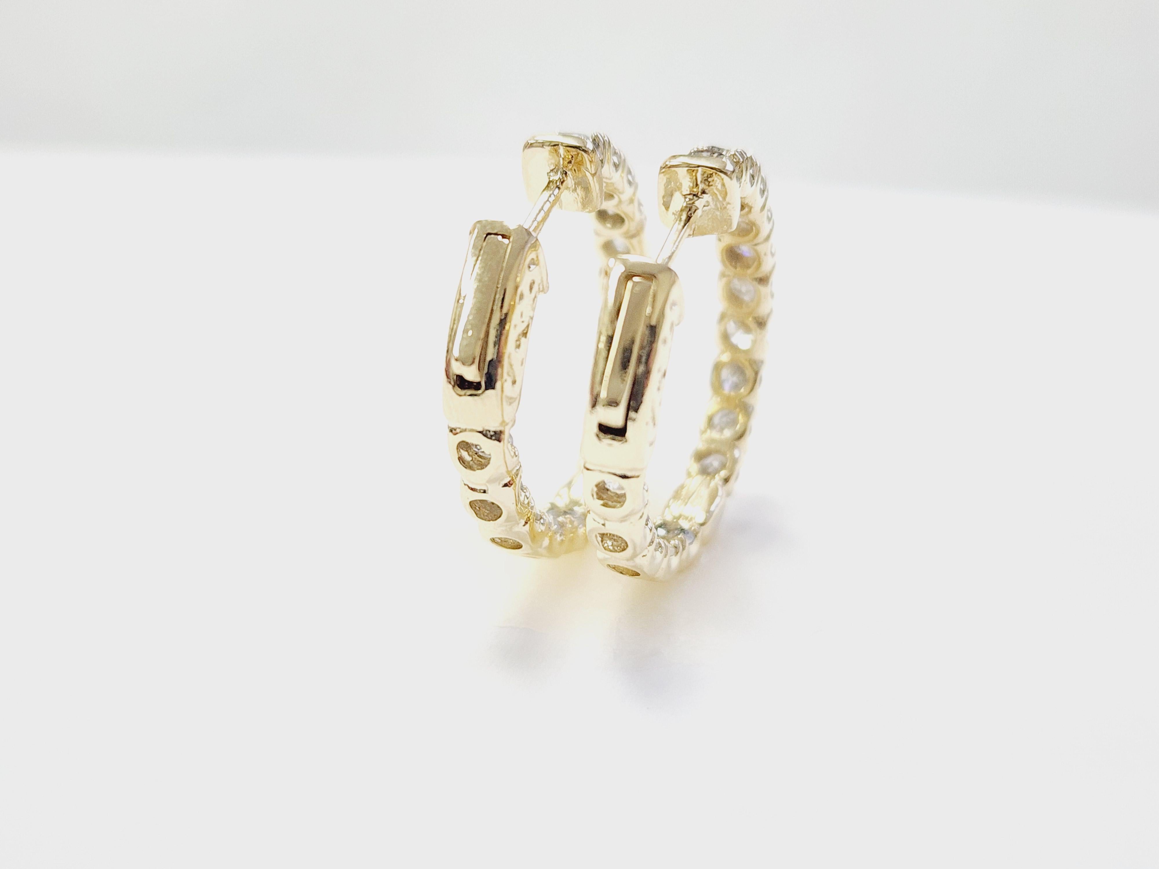 3.03 Carat Natural Diamond Hoops Earrings 14 Karat Yellow Gold 13