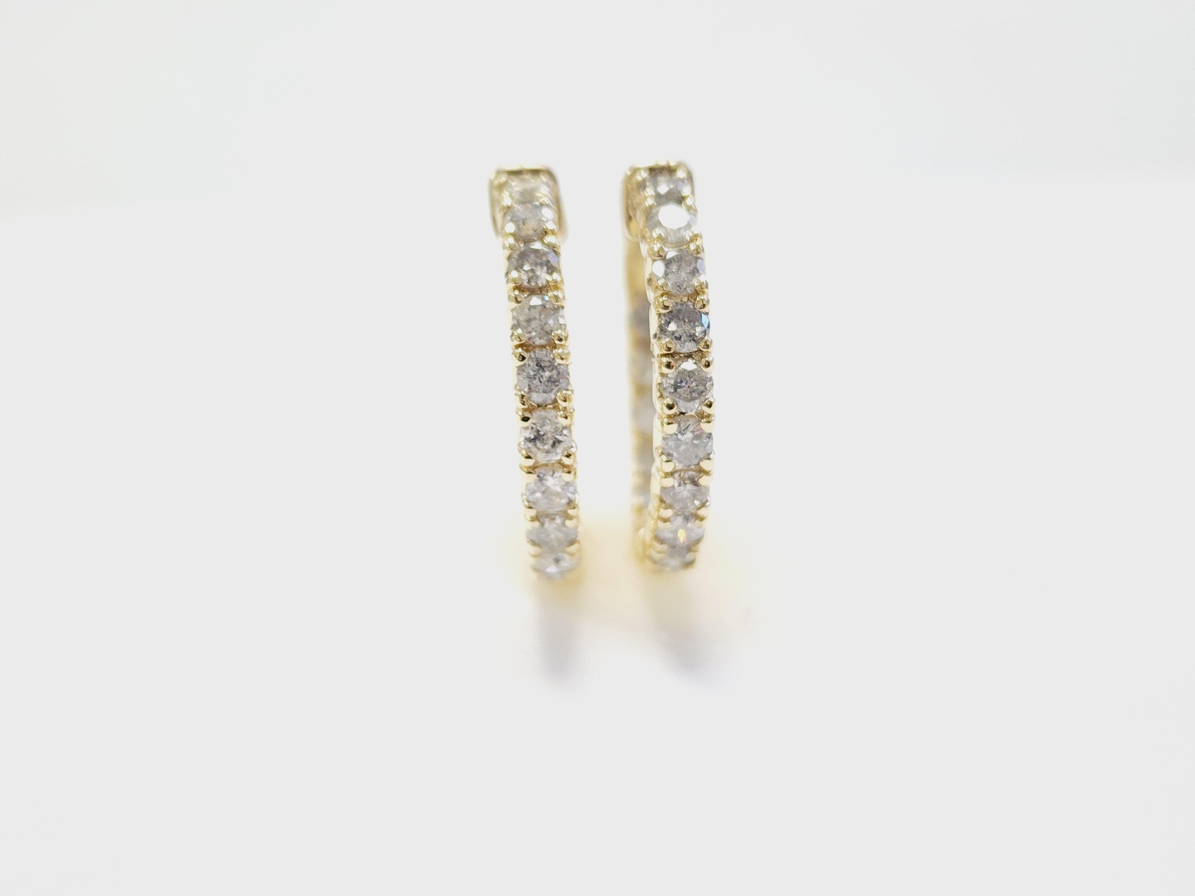 3.03 Carat Natural Diamond Hoops Earrings 14 Karat Yellow Gold 14