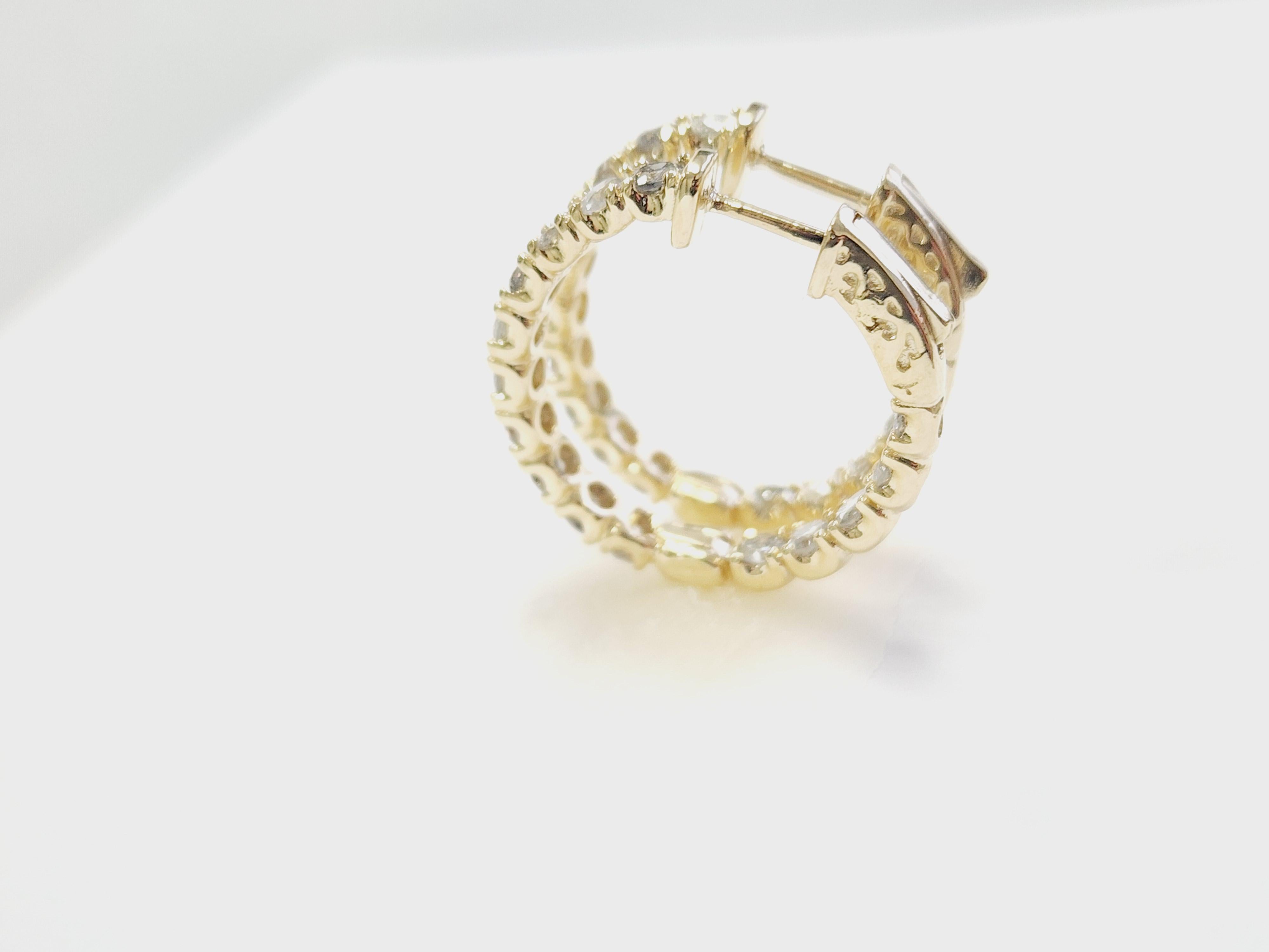 Women's 3.03 Carat Natural Diamond Hoops Earrings 14 Karat Yellow Gold