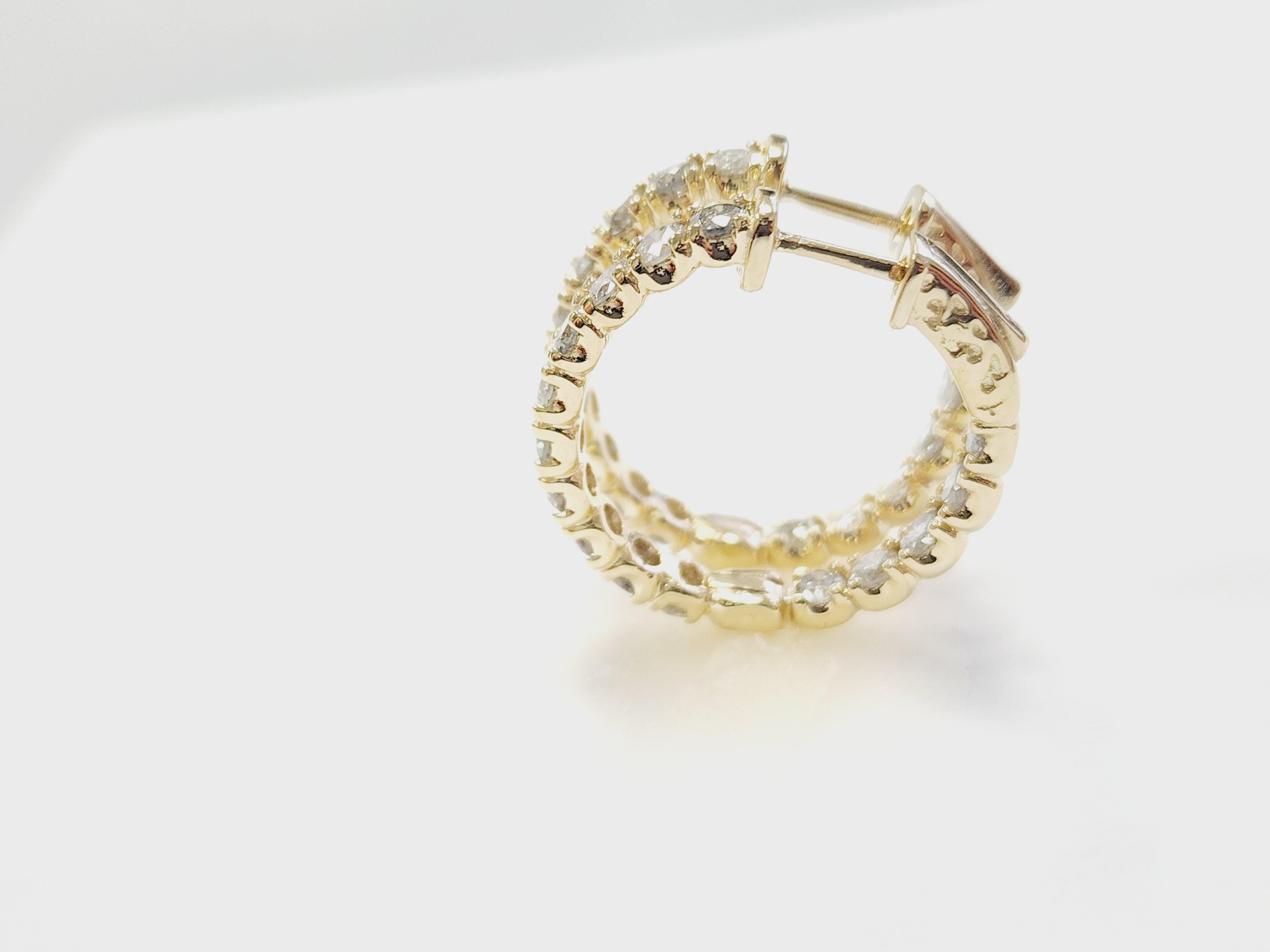 3.03 Carat Natural Diamond Hoops Earrings 14 Karat Yellow Gold 1