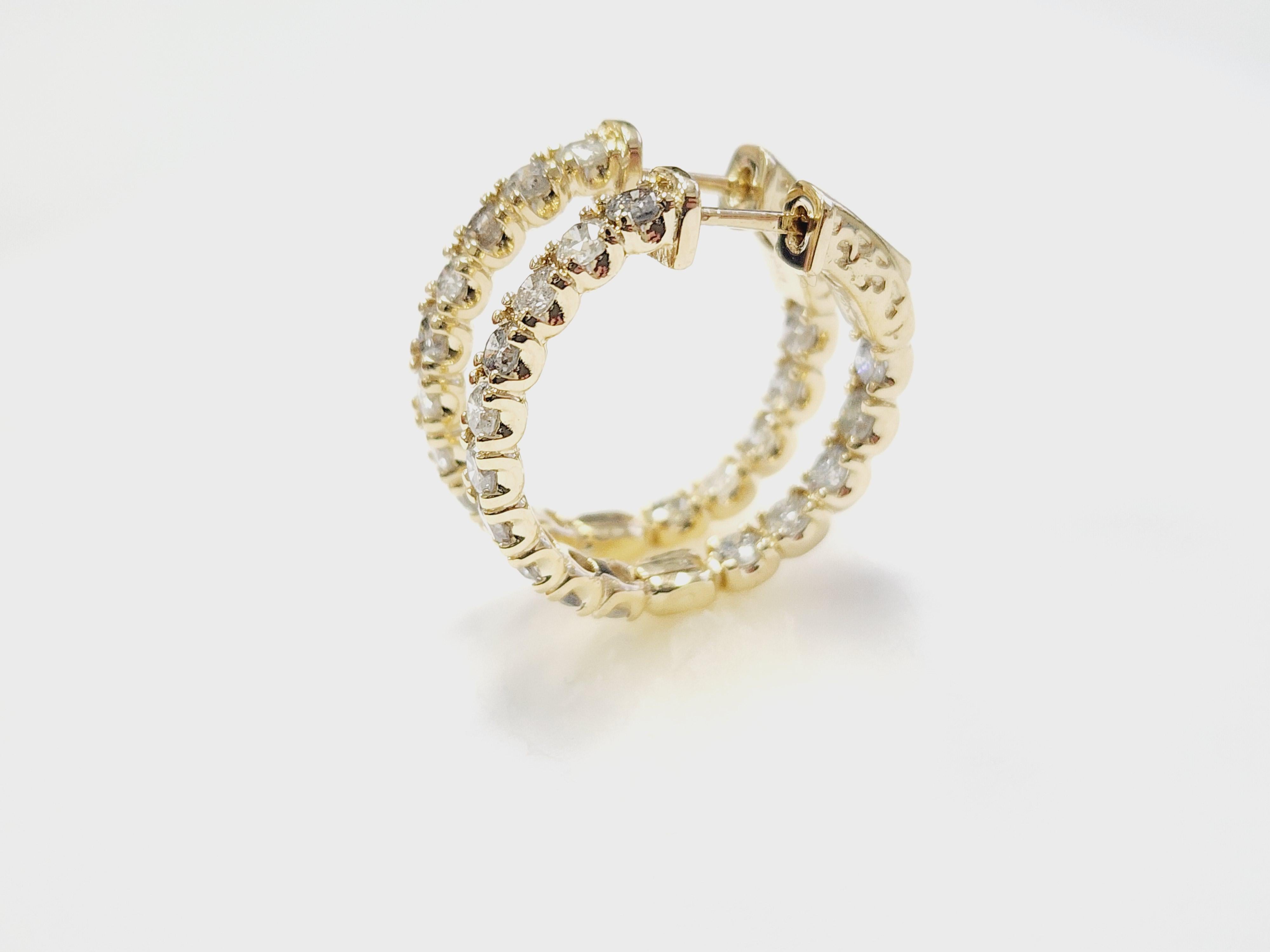 3.03 Carat Natural Diamond Hoops Earrings 14 Karat Yellow Gold 2