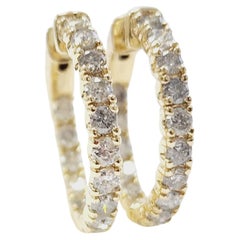 3.03 Carat Natural Diamond Hoops Earrings 14 Karat Yellow Gold