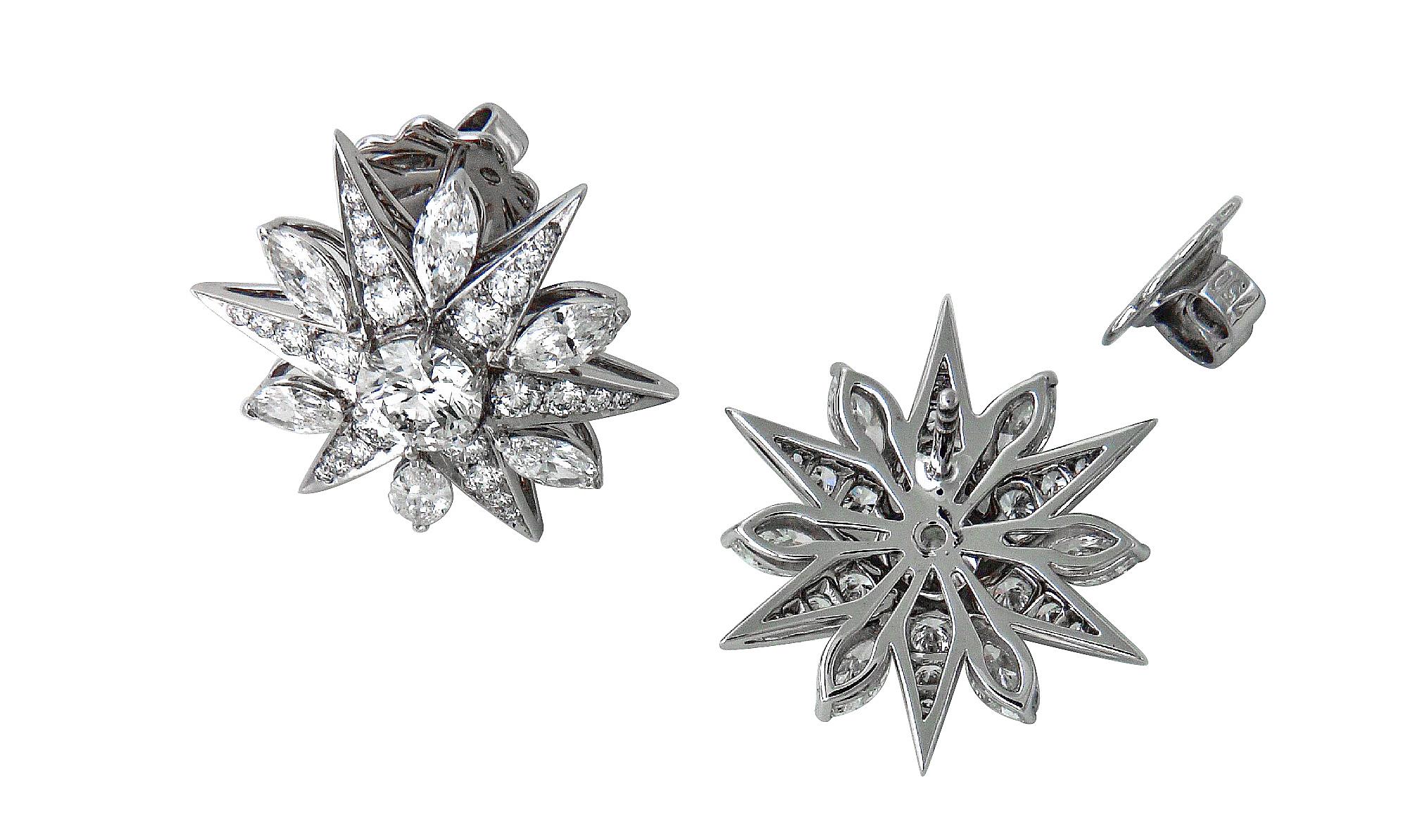 3.03 Carat Diamond Star Cluster Earrings in 18 Karat White Gold In New Condition In Bangkok, TH