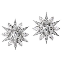 3.03 Carat Diamond Star Cluster Earrings in 18 Karat White Gold