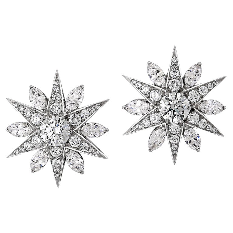 3.03 Carat Diamond Star Cluster Earrings in 18 Karat White Gold For ...