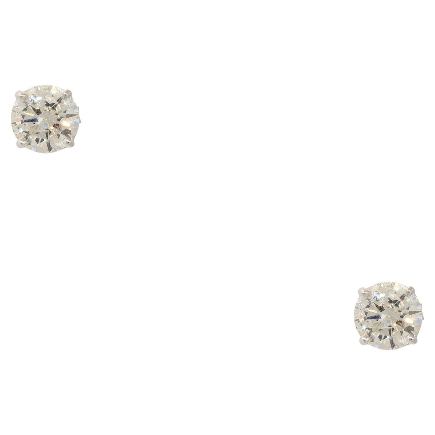 3.03 Carat Diamond Stud Earrings 14 Karat in Stock For Sale