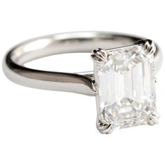 3.03 Carat Emerald Cut Diamond Solitaire Engagement Ring in Platinum