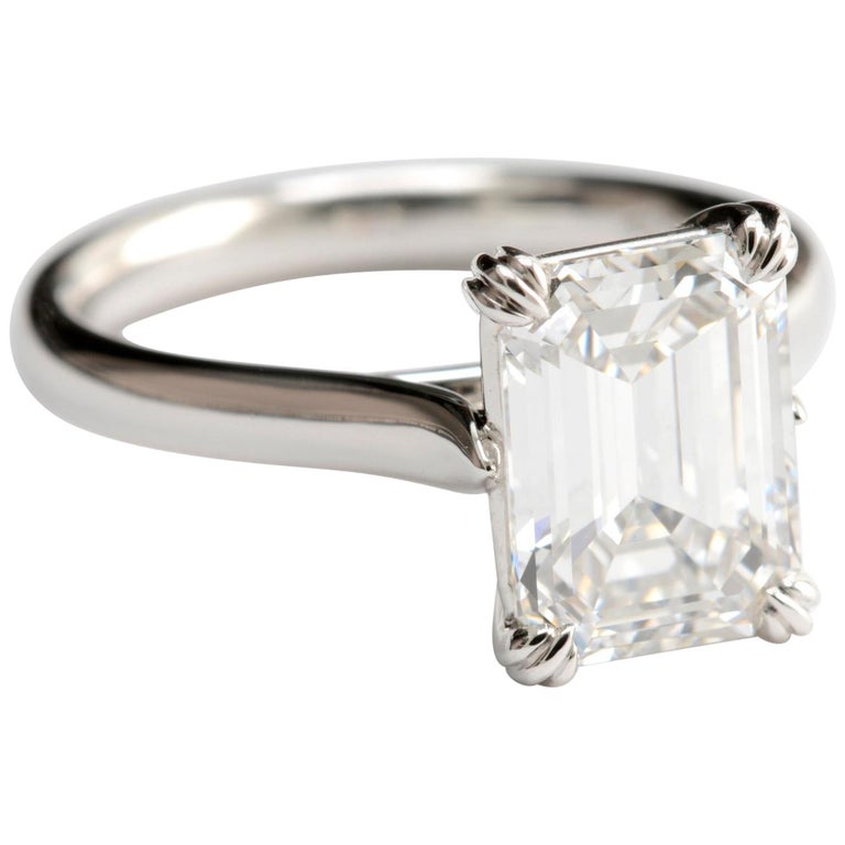 3.03 Carat Emerald Cut Diamond Solitaire Engagement Ring in Platinum ...