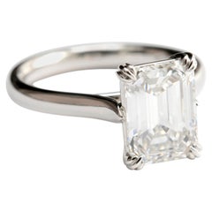 3.03 Carat Emerald Cut Diamond Solitaire Engagement Ring in Platinum