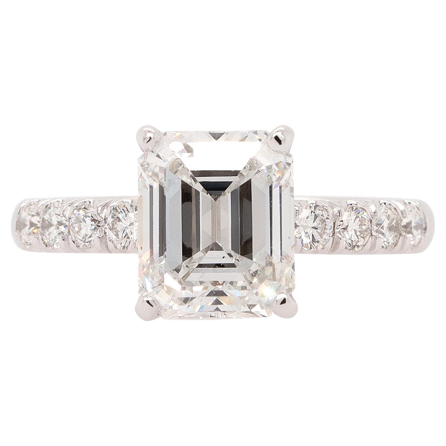 3.03 Carat Emerald Cut GIA Natural Diamond Engagement Ring For Sale