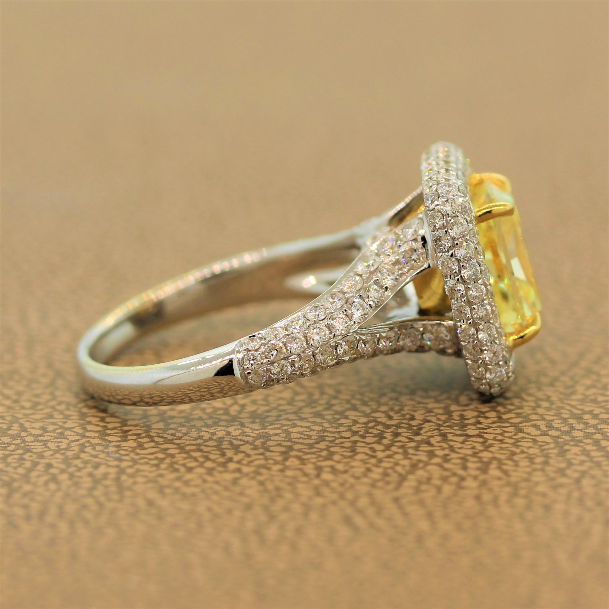 Women's 3.03 Carat Fancy Intense Yellow Diamond Gold Ring, EGL Certified
