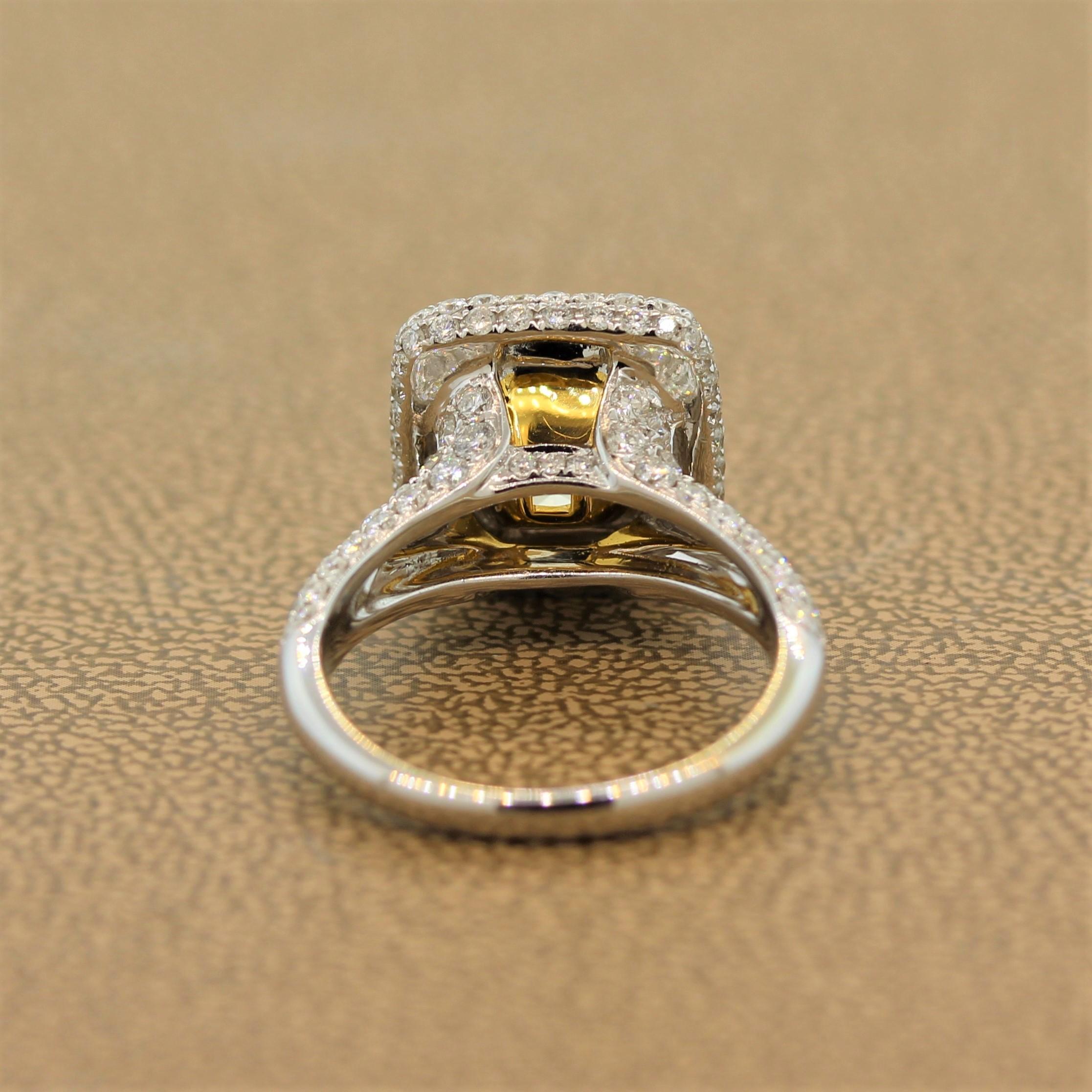 3.03 Carat Fancy Intense Yellow Diamond Gold Ring, EGL Certified 1