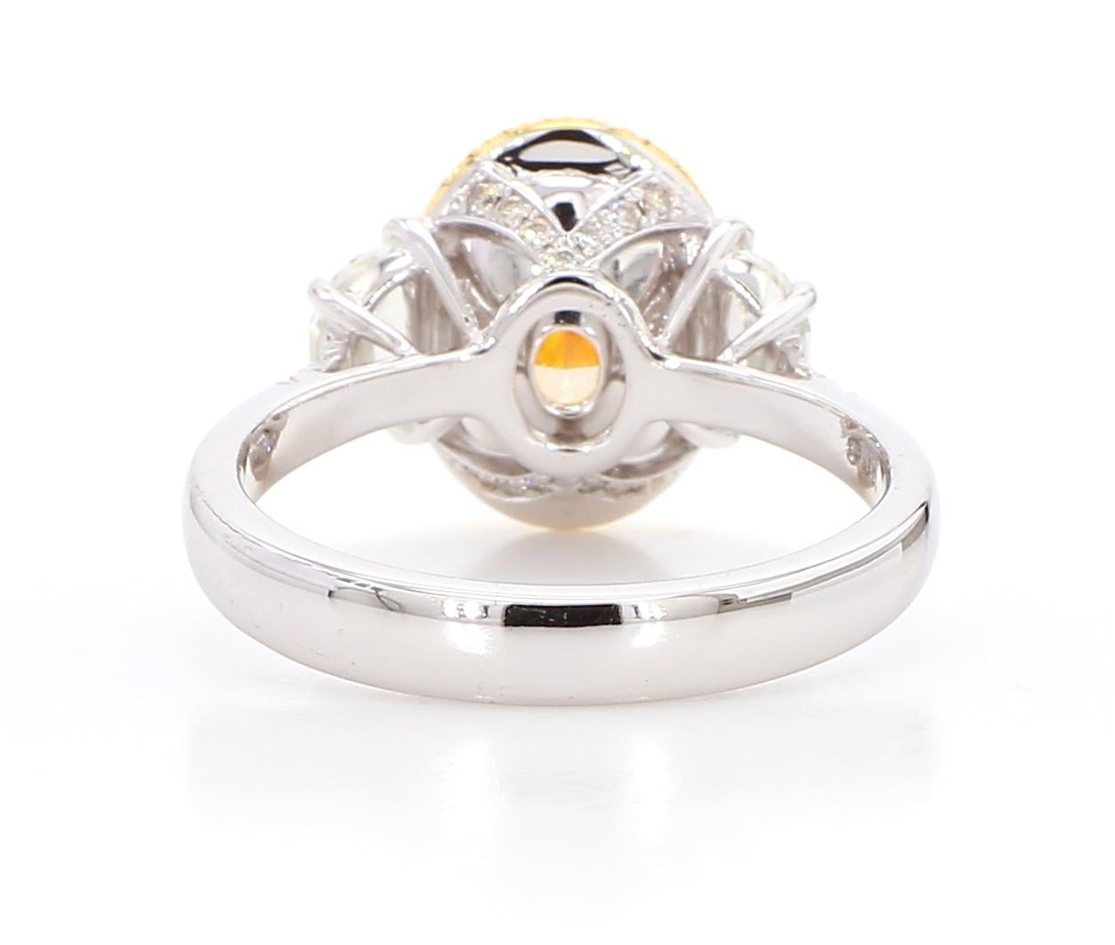Women's 3.03 Carat Fancy Light Yellow SI1 Oval [GIA #1488278194] Oval 3 Stone Ring 18K