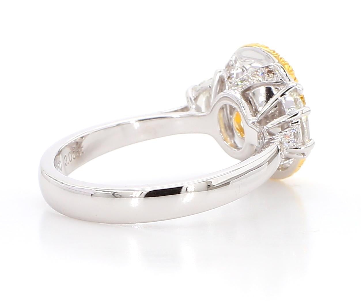 3.03 Carat Fancy Light Yellow SI1 Oval [GIA #1488278194] Oval 3 Stone Ring 18K 1