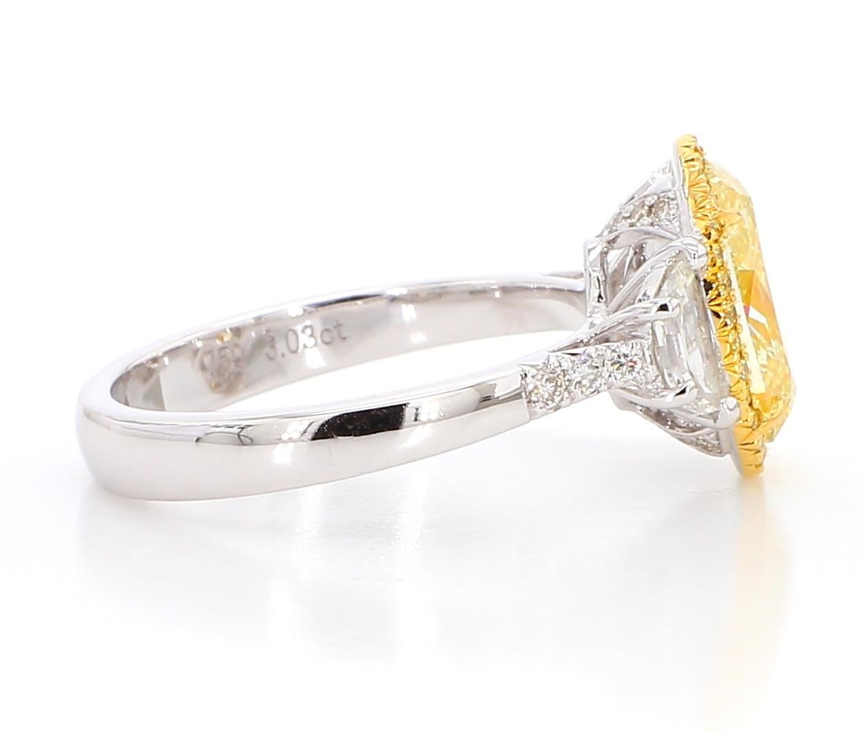3.03 Carat Fancy Light Yellow SI1 Oval [GIA #1488278194] Oval 3 Stone Ring 18K 2