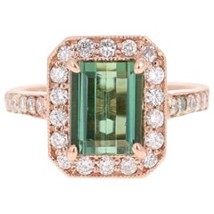 3.03 Carat Green Tourmaline Diamond 14 Karat Rose Gold Engagement Ring