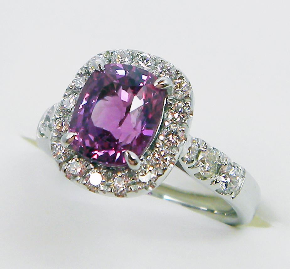 3.03 Carat GRS Certified No Heat Pink Sapphire and Diamond Ring 1