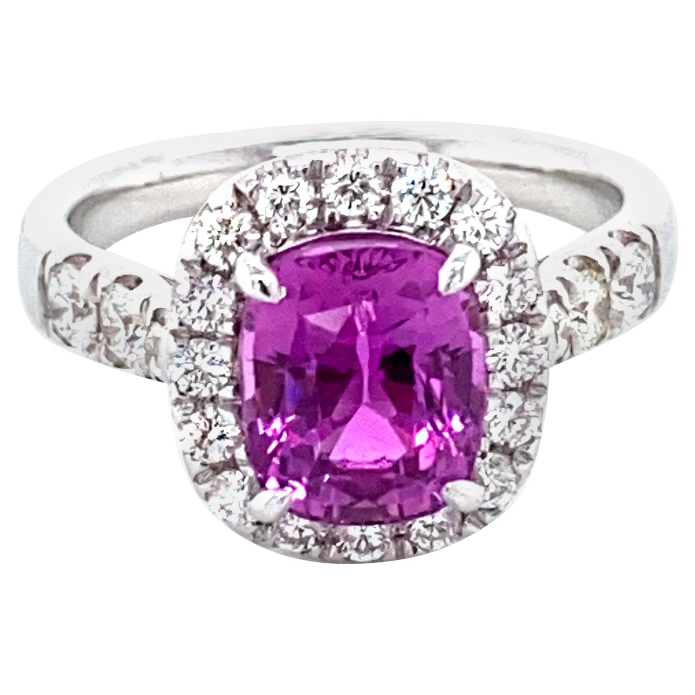 3.03 Carat GRS Certified No Heat Pink Sapphire and Diamond Ring