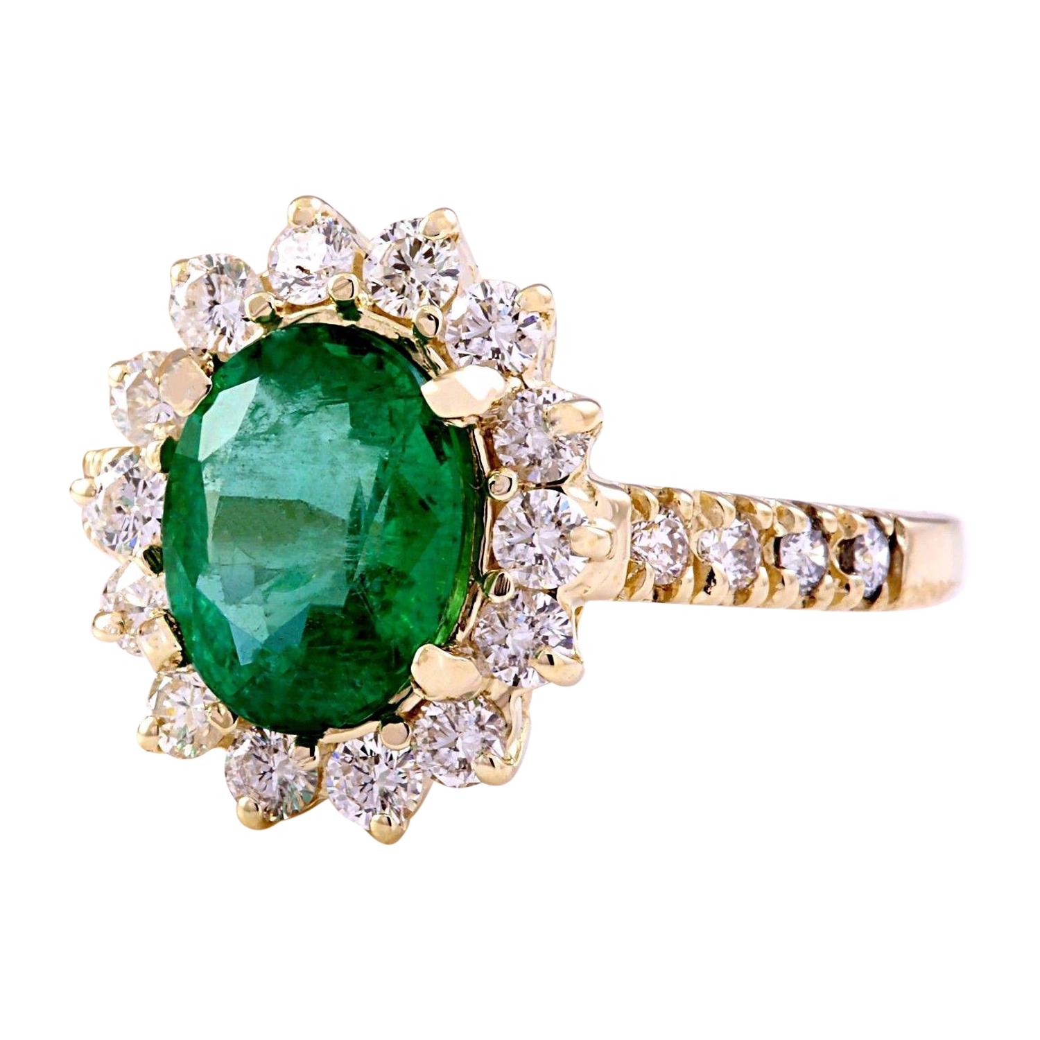 3.03 Carat Natural Emerald 14K Solid Yellow Gold Diamond Ring
 Item Type: Ring
 Item Style: Engagement
 Material: 14K Yellow Gold
 Mainstone: Emerald
 Stone Color: Green
 Stone Weight: 2.03 Carat
 Stone Shape: Oval
 Stone Quantity: 1
 Stone