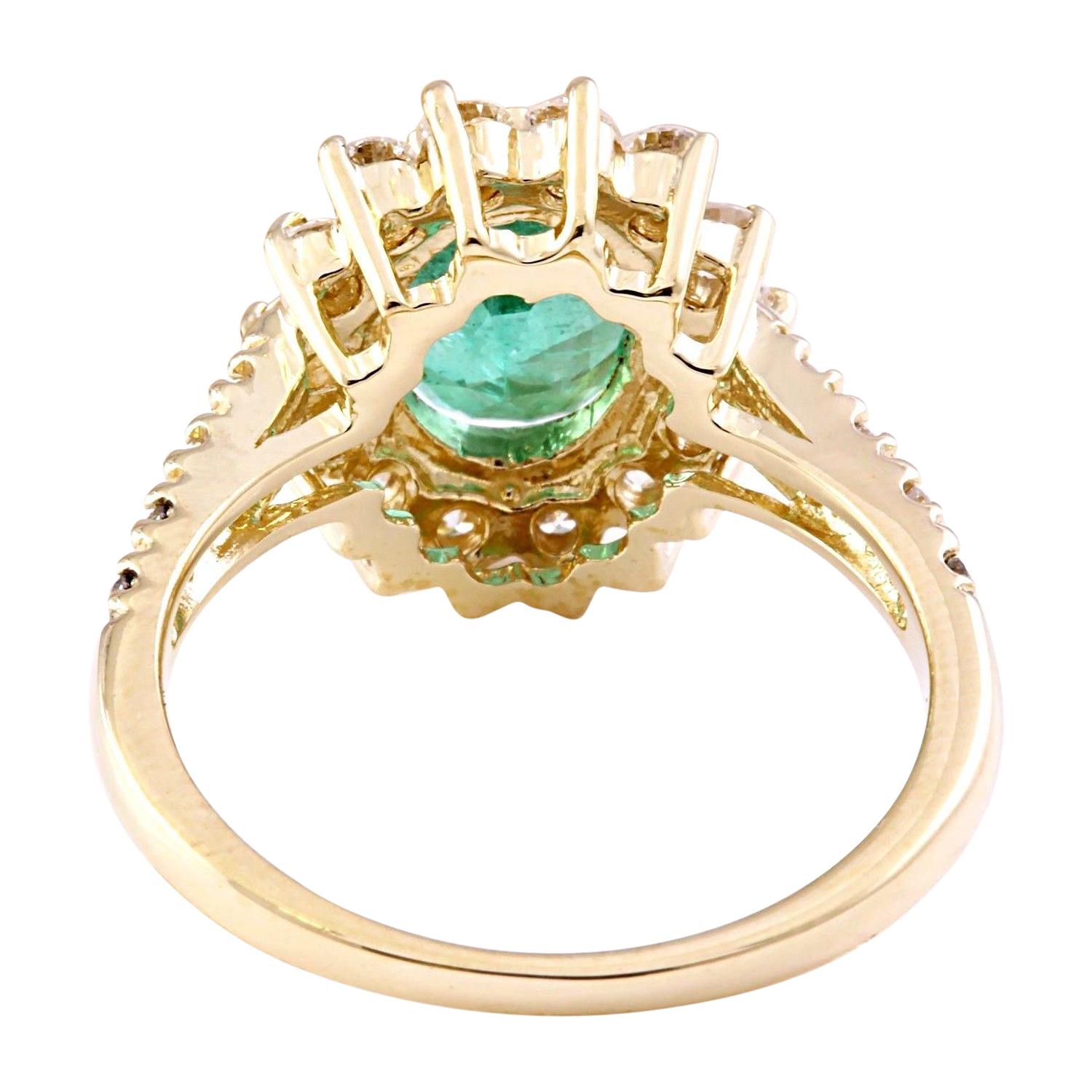 Oval Cut Natural Emerald 14 Karat Solid Yellow Gold Diamond Ring For Sale