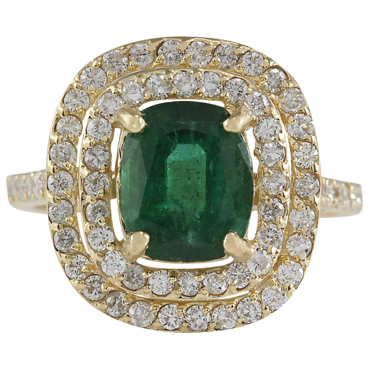 Emerald Diamond Ring In 14 Karat Yellow Gold  For Sale