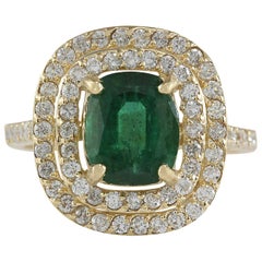 Smaragd-Diamantring aus 14 Karat Gelbgold 
