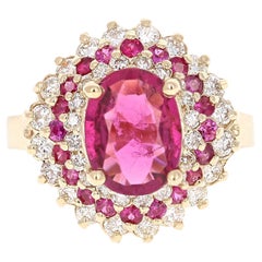 3.03 Carat Natural Tourmaline Sapphire Diamond Yellow Gold Cocktail Ring