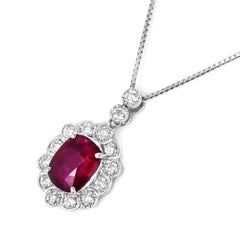 3.03 Carat Natural Unheated Ruby and Diamond Pendant Made in Platinum & 18K Gold