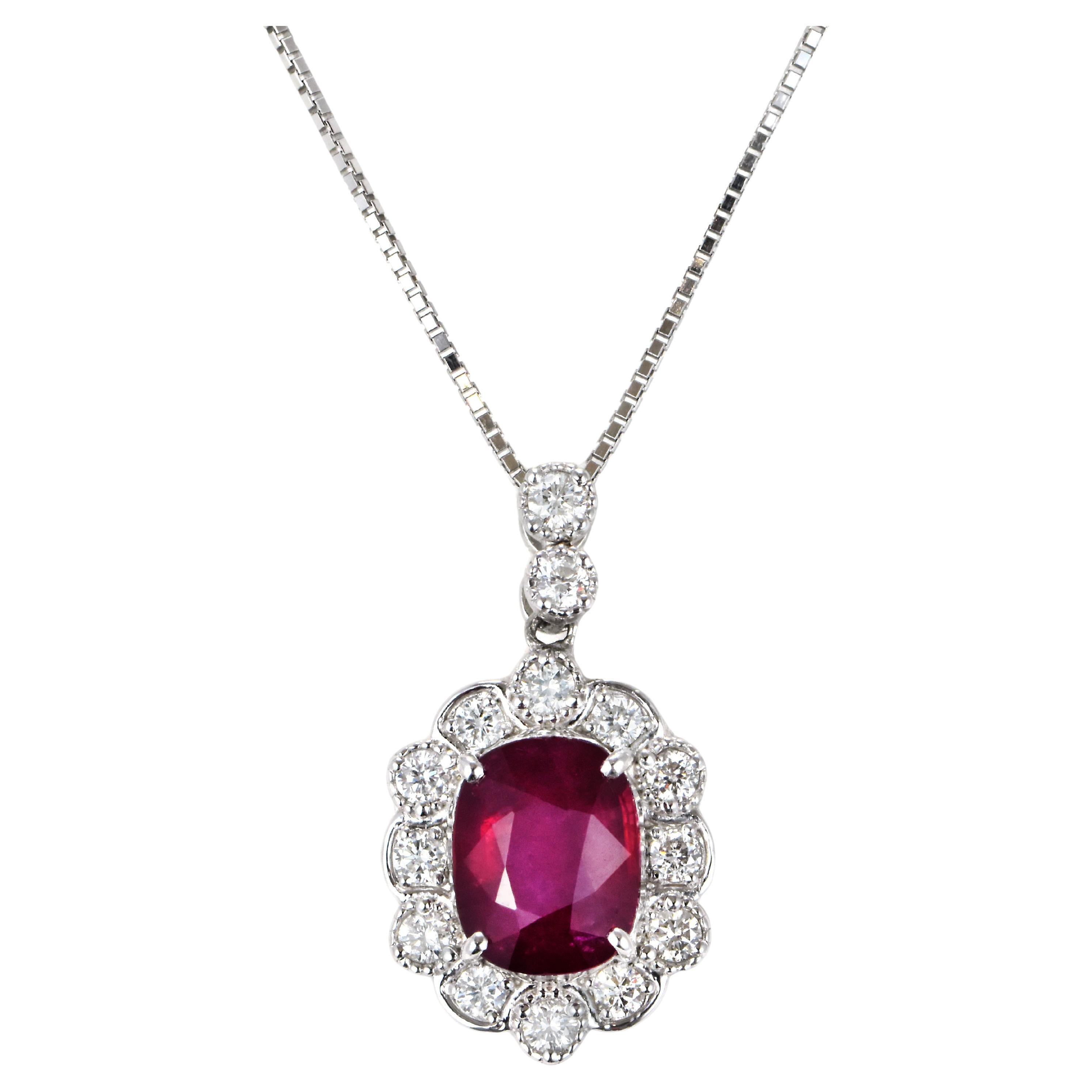 3.03 Carat Natural Unheated Ruby and Diamond Pendant Made in Platinum 
18K Gold