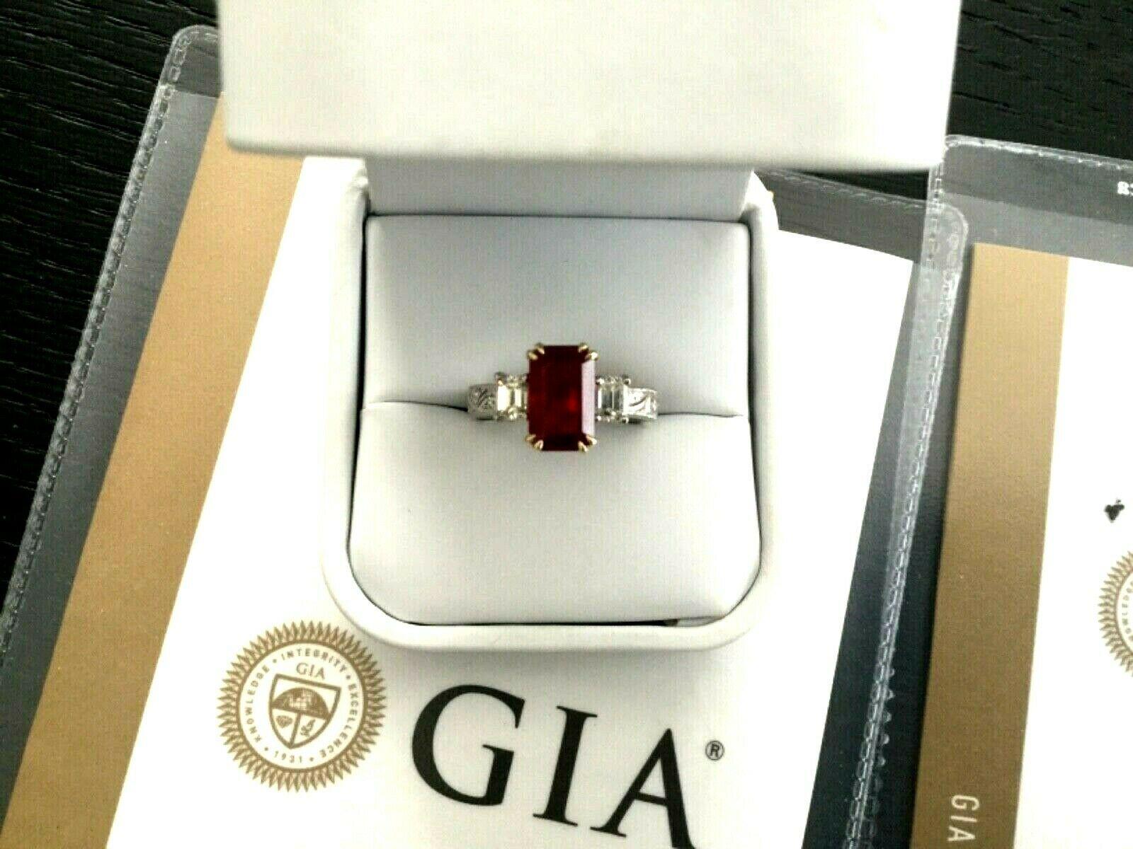 3.03 Carat Natural Vivid Red Burma Ruby and Diamond Ring GIA Certified 5