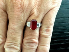3.03 Carat Natural Vivid Red Burma Ruby and Diamond Ring GIA Certified