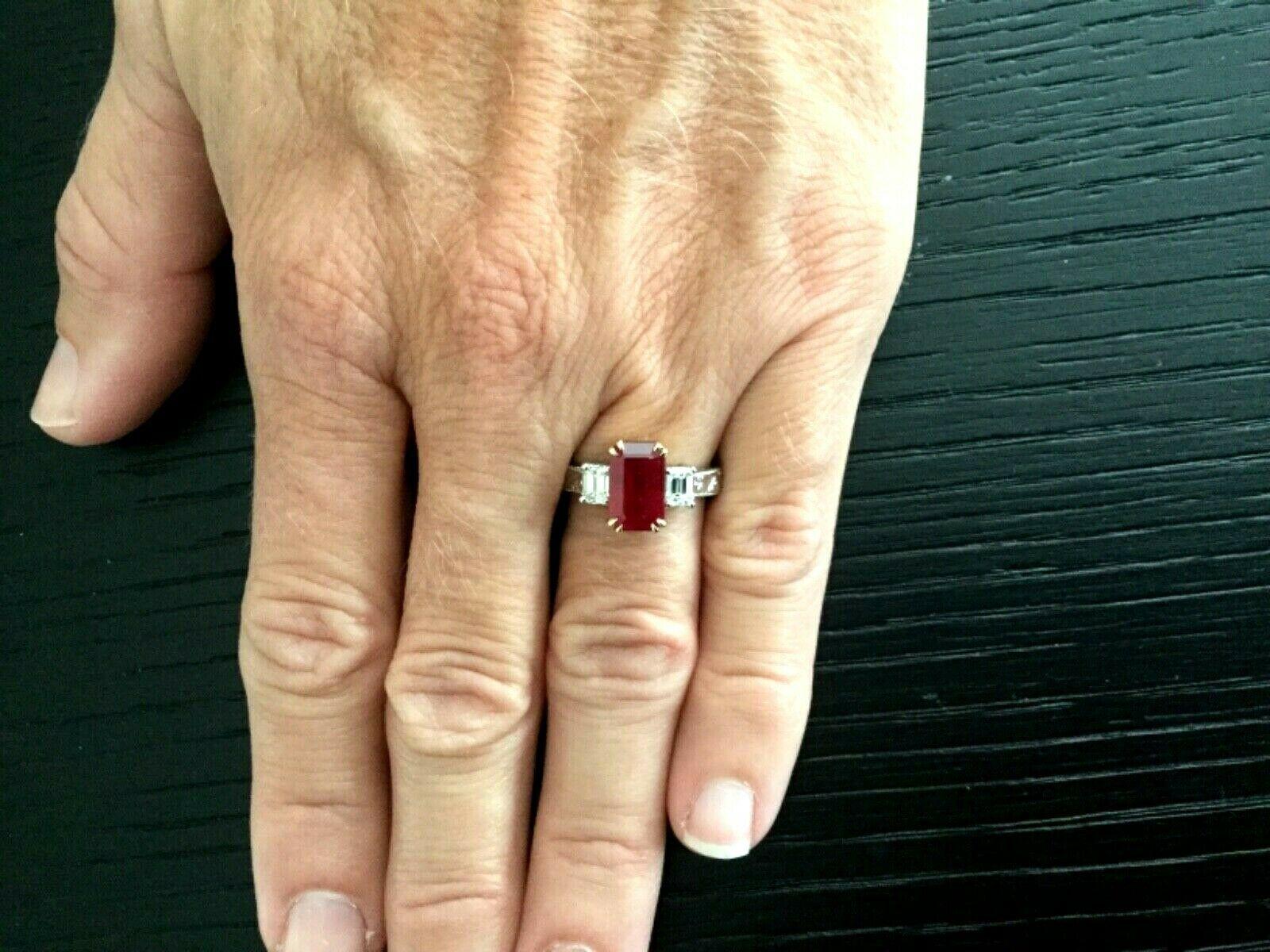3.03 Carat Natural Vivid Red Burma Ruby and Diamond Ring GIA Certified In New Condition In Middletown, DE
