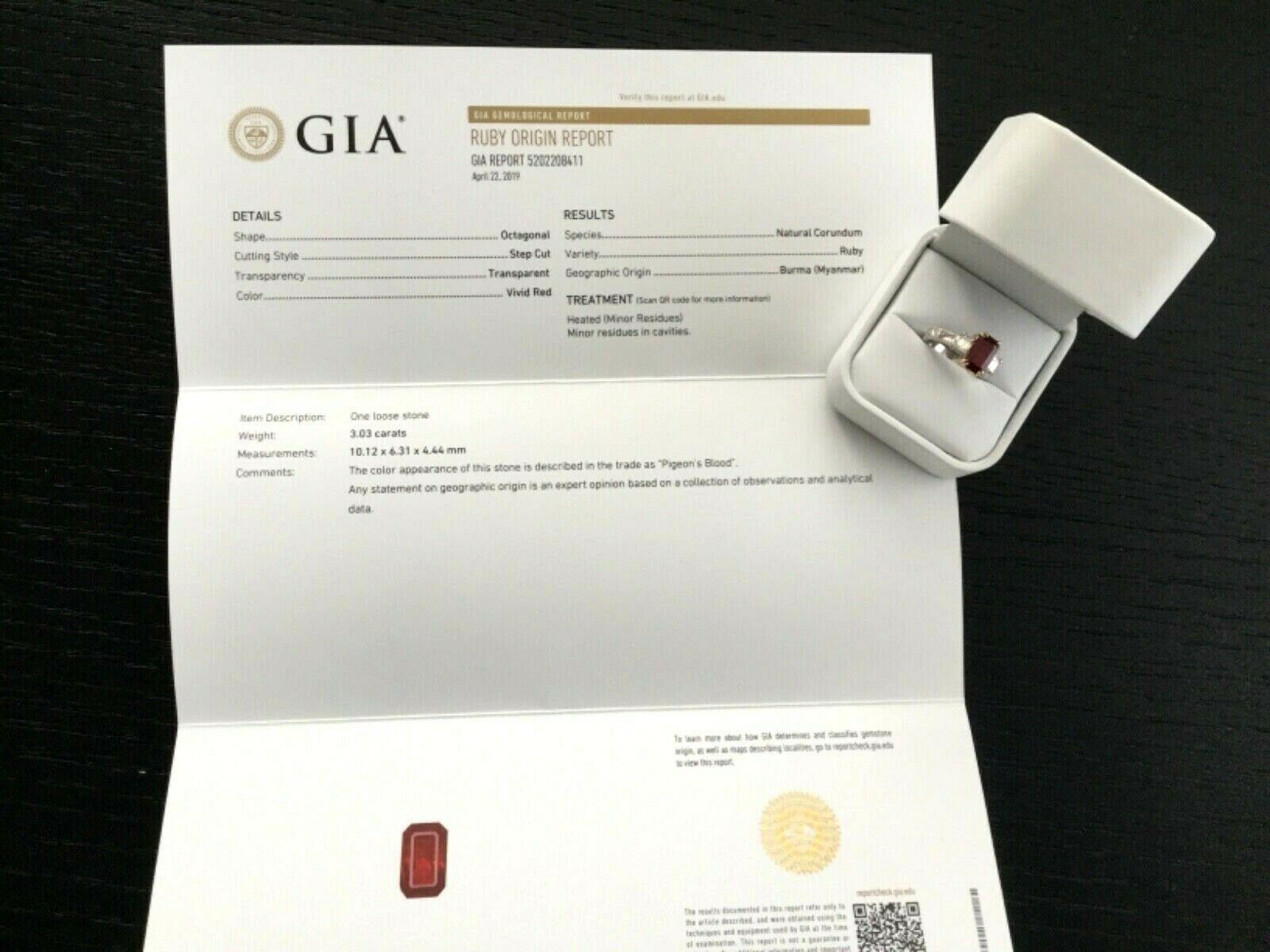 Women's 3.03 Carat Natural Vivid Red Burma Ruby and Diamond Ring GIA Certified