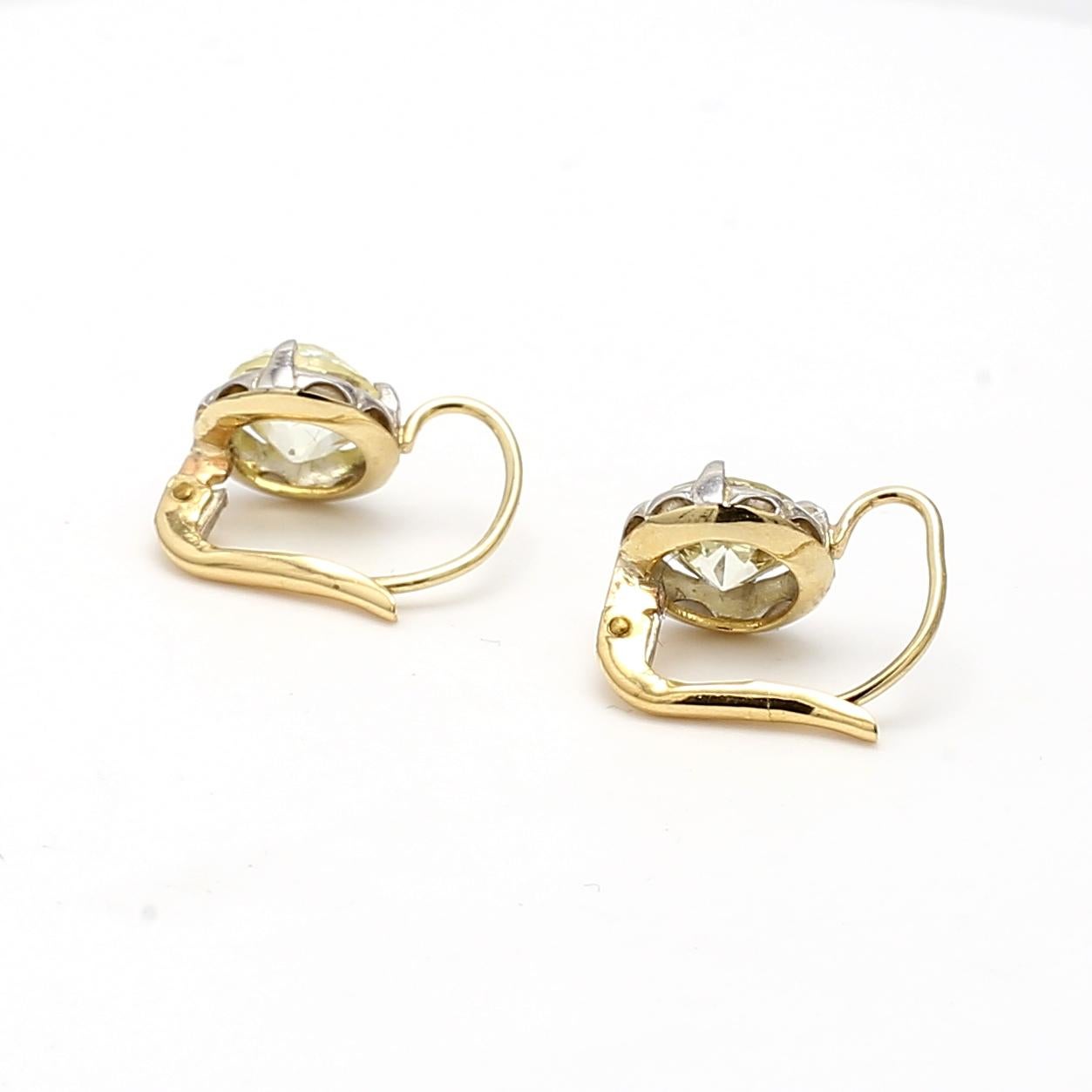 3.03 Carat Old European Diamond 18K YG Silver Leverback Earrings For Sale 5