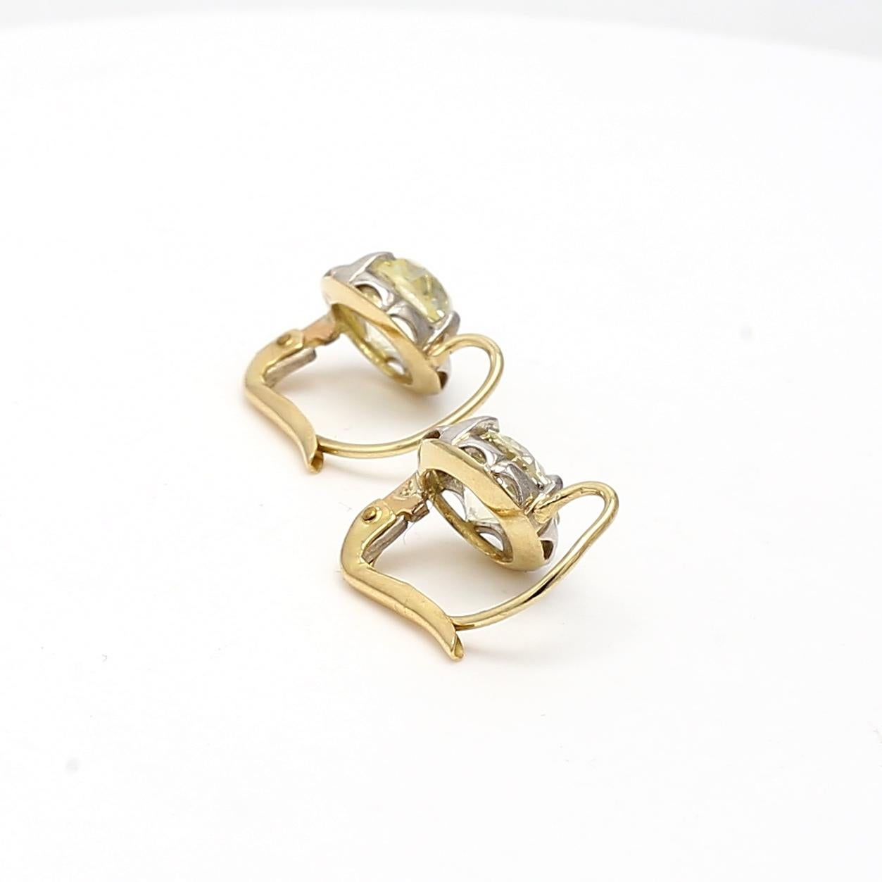 3.03 Carat Old European Diamond 18K YG Silver Leverback Earrings For Sale 6