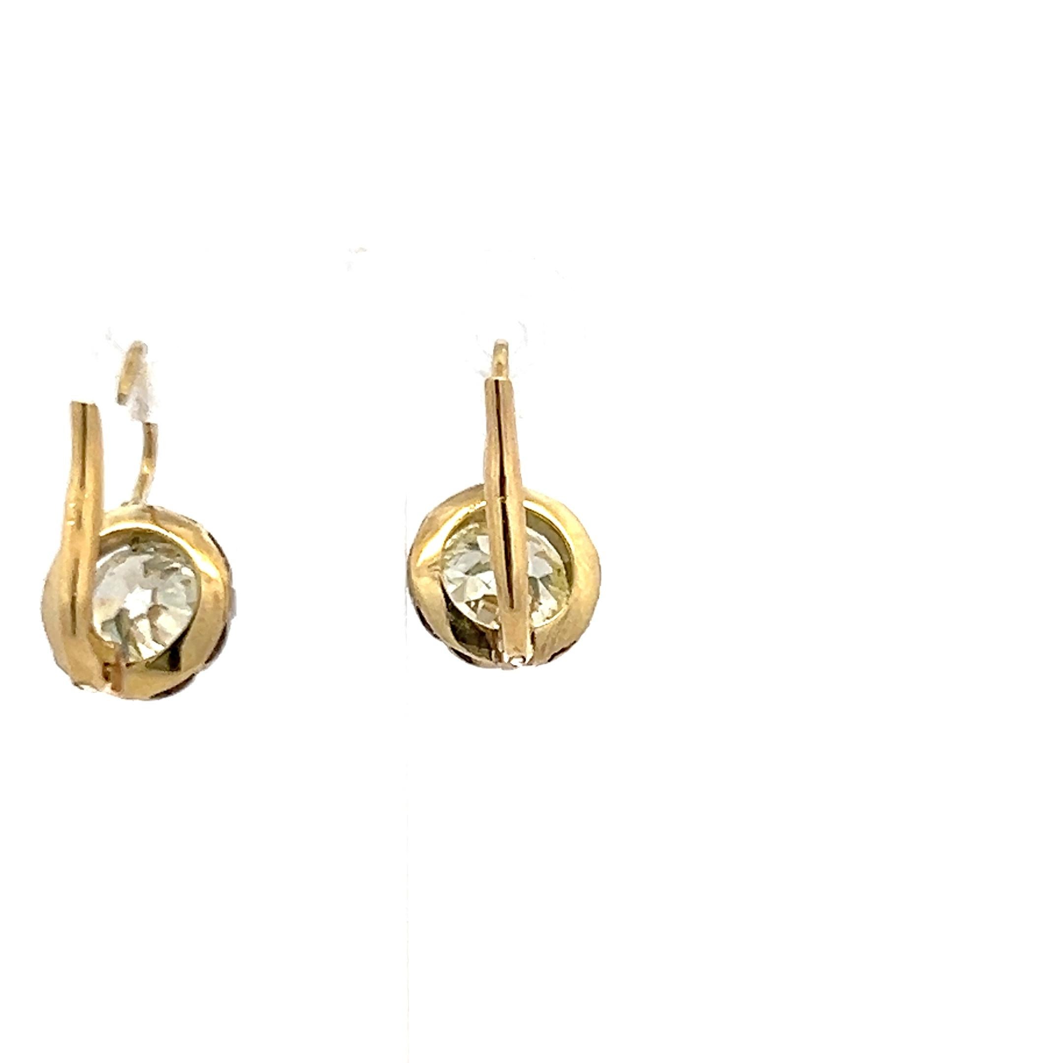 Old European Cut 3.03 Carat Old European Diamond 18K YG Silver Leverback Earrings For Sale