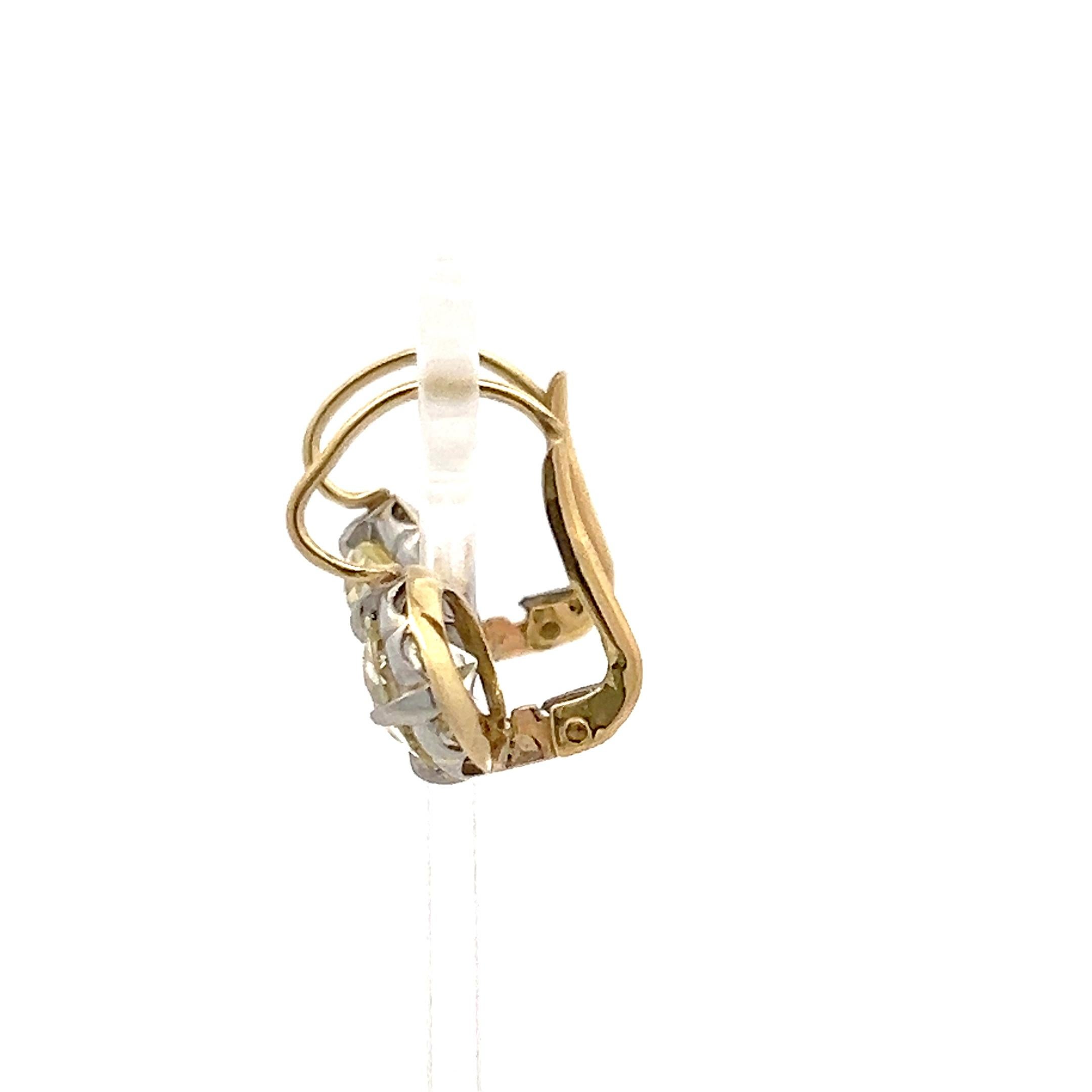 3.03 Carat Old European Diamond 18K YG Silver Leverback Earrings In Good Condition For Sale In New York, NY