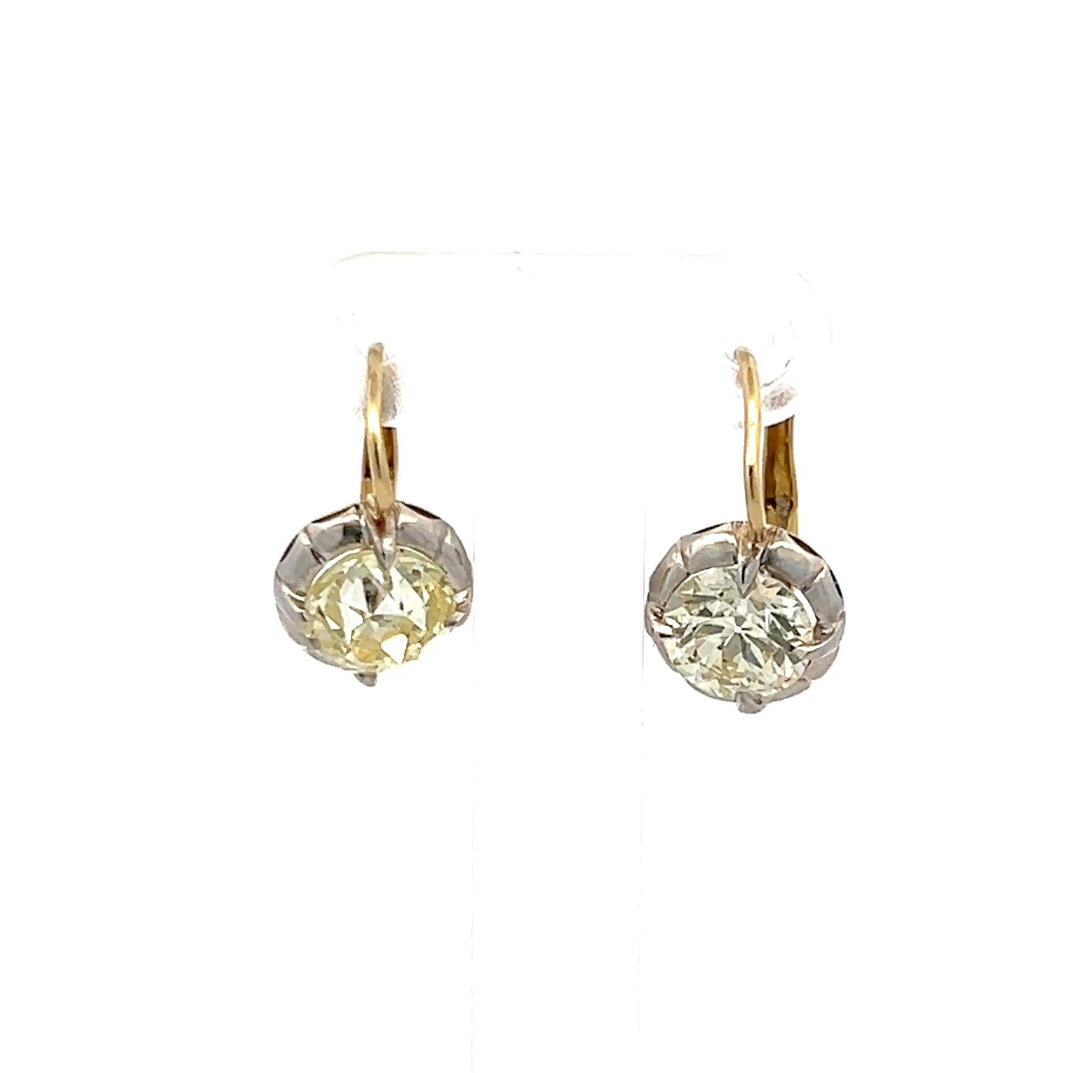 Women's 3.03 Carat Old European Diamond 18K YG Silver Leverback Earrings For Sale