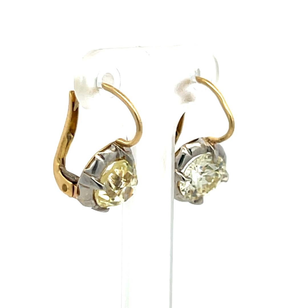 3.03 Carat Old European Diamond 18K YG Silver Leverback Earrings For Sale 1