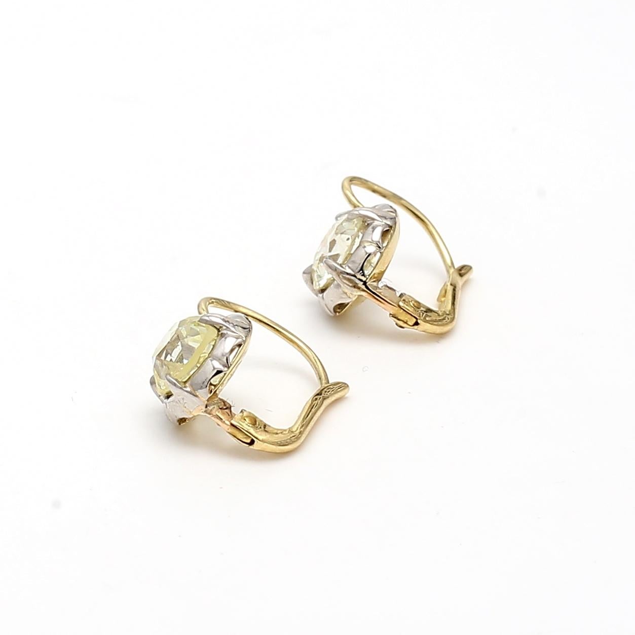 3.03 Carat Old European Diamond 18K YG Silver Leverback Earrings For Sale 3