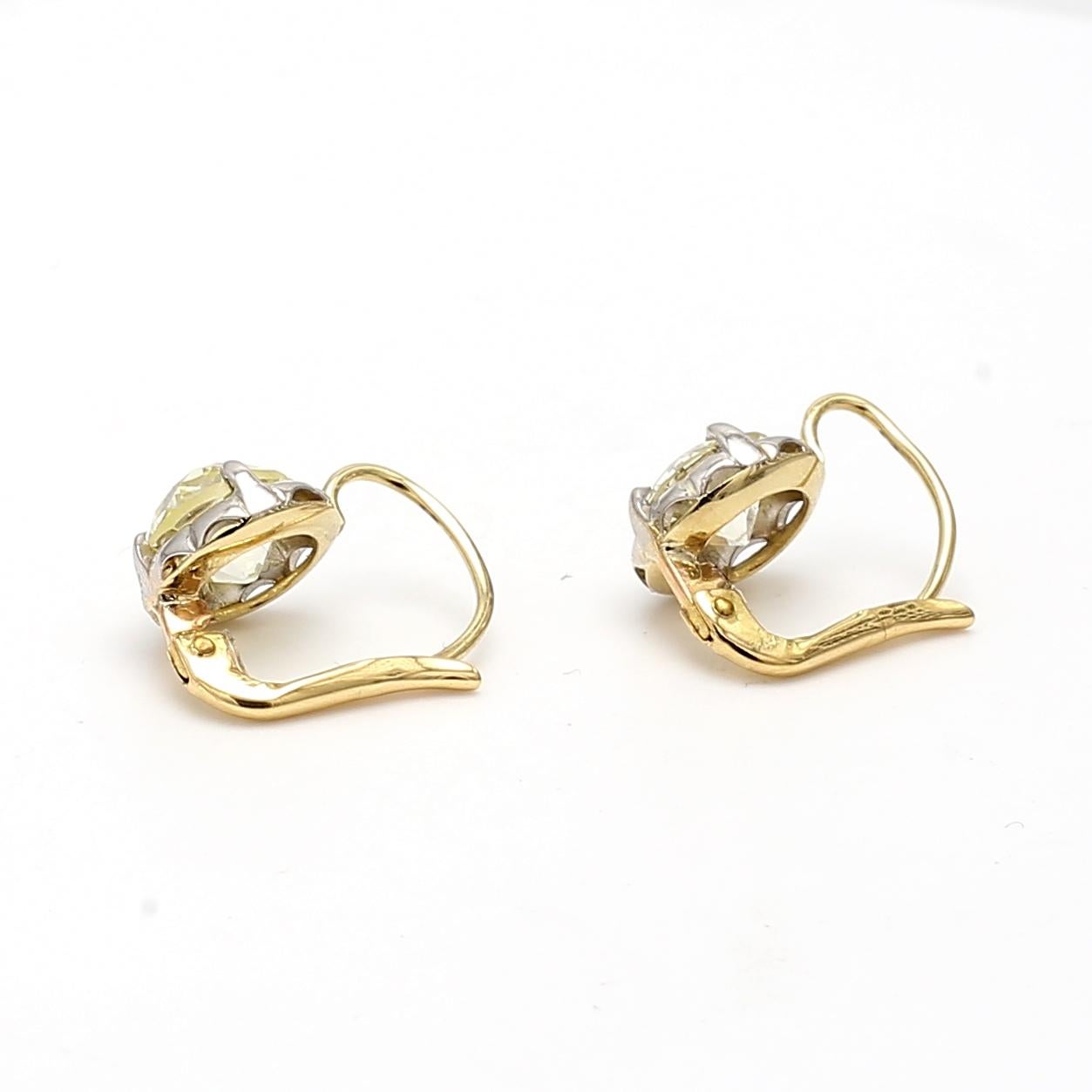 3.03 Carat Old European Diamond 18K YG Silver Leverback Earrings For Sale 4