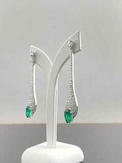 3.03 Carat Pear Shape Emerald and Diamond Dangle Earrings